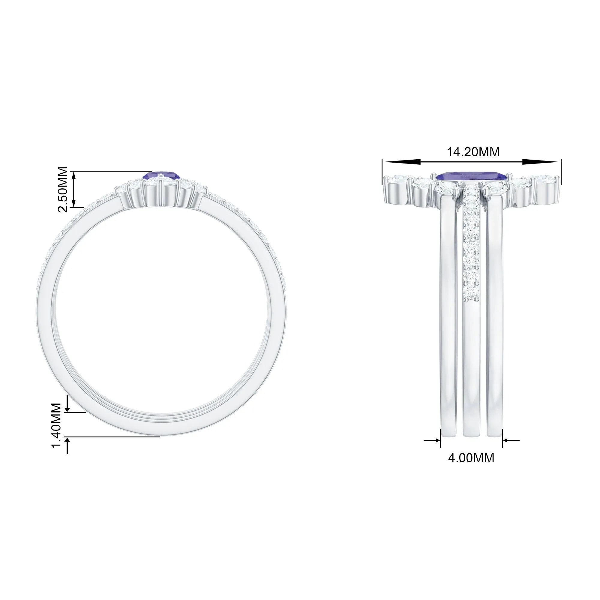 Marquise Cut Tanzanite Solitaire Ring Set with Diamond