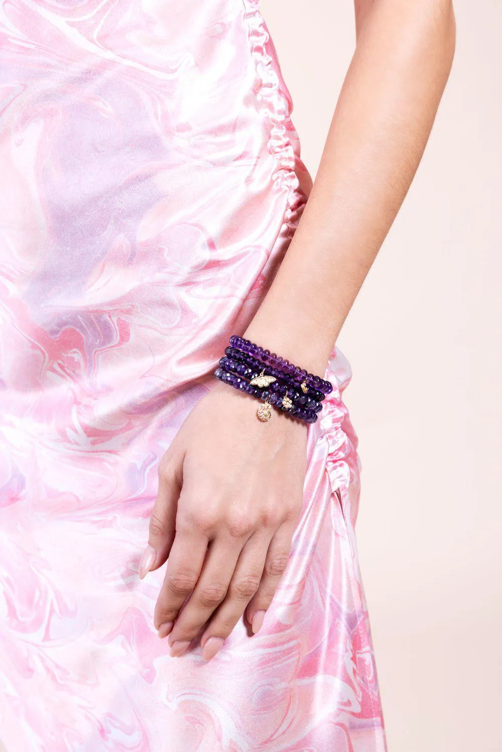 Marquise Eye Rose Amethyst Charm Bracelet