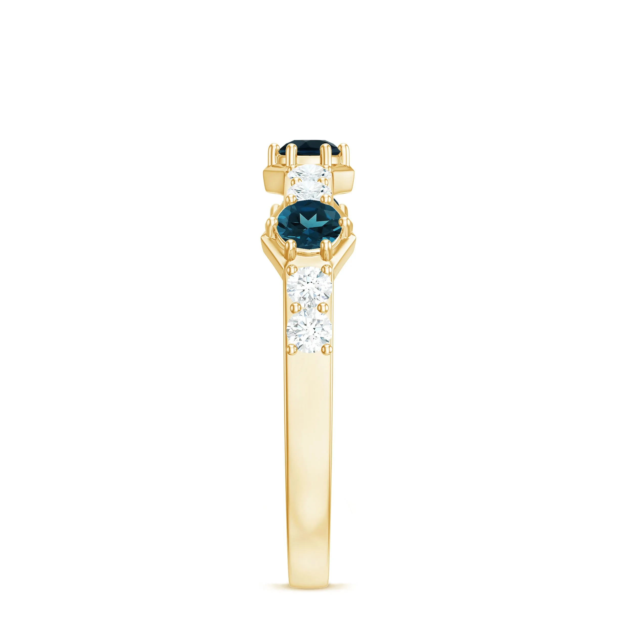 Minimal London Blue Topaz and Diamond Half Eternity Ring