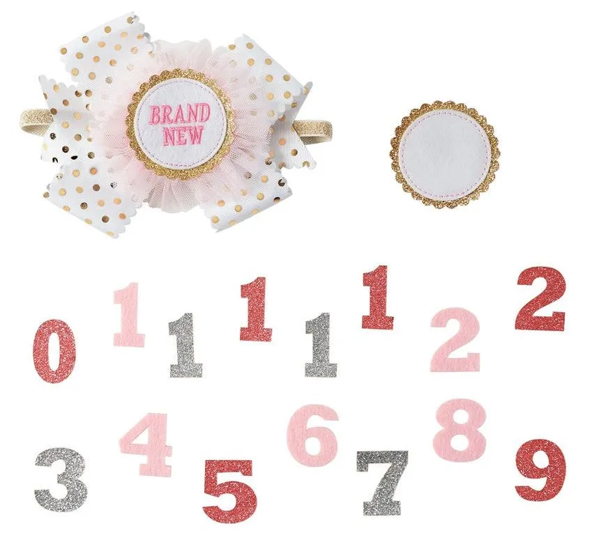 Mud Pie Monthly Milestone Pink & Gold Headband