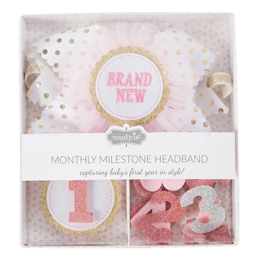Mud Pie Monthly Milestone Pink & Gold Headband