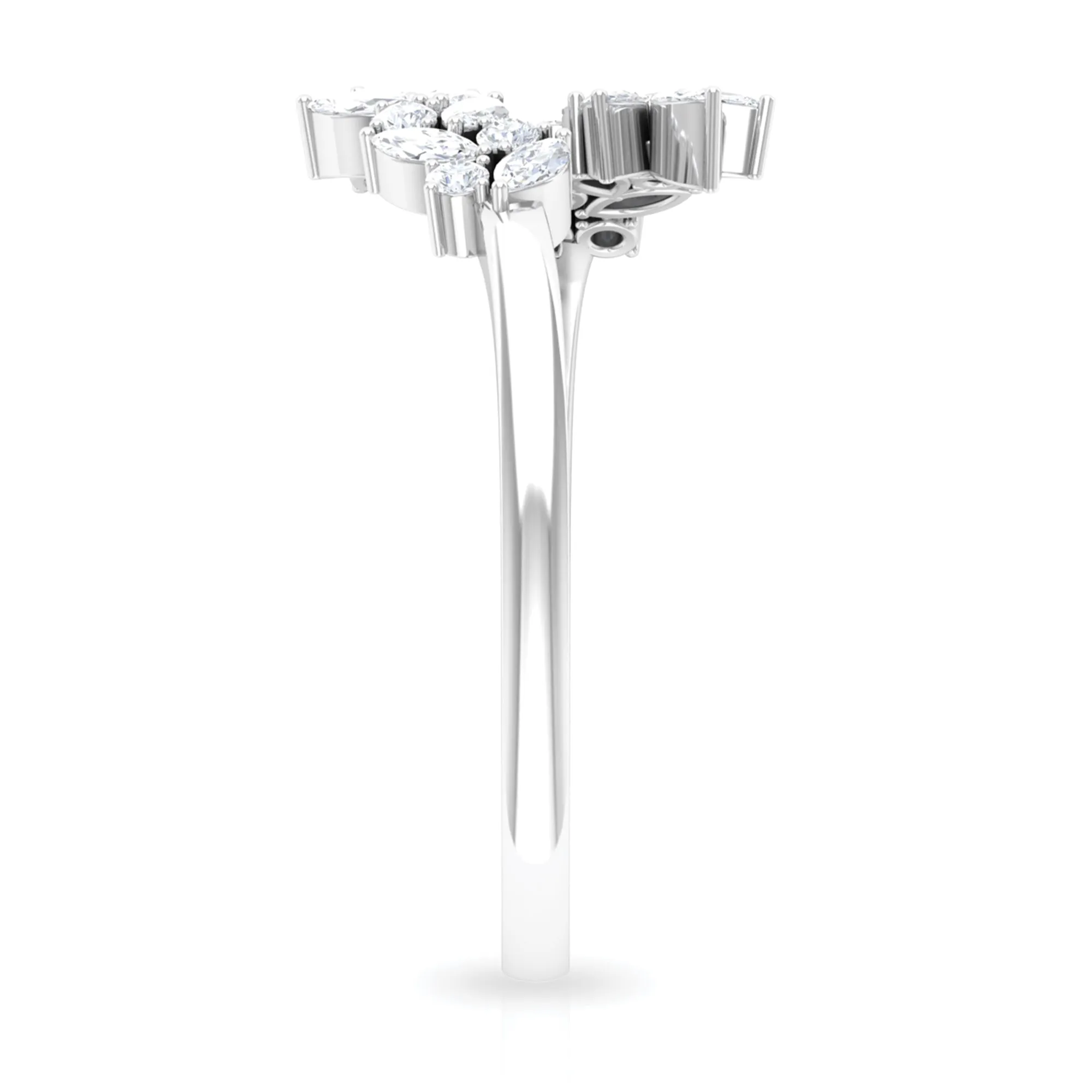 Natural Diamond Leaf Ring in Cuff Style