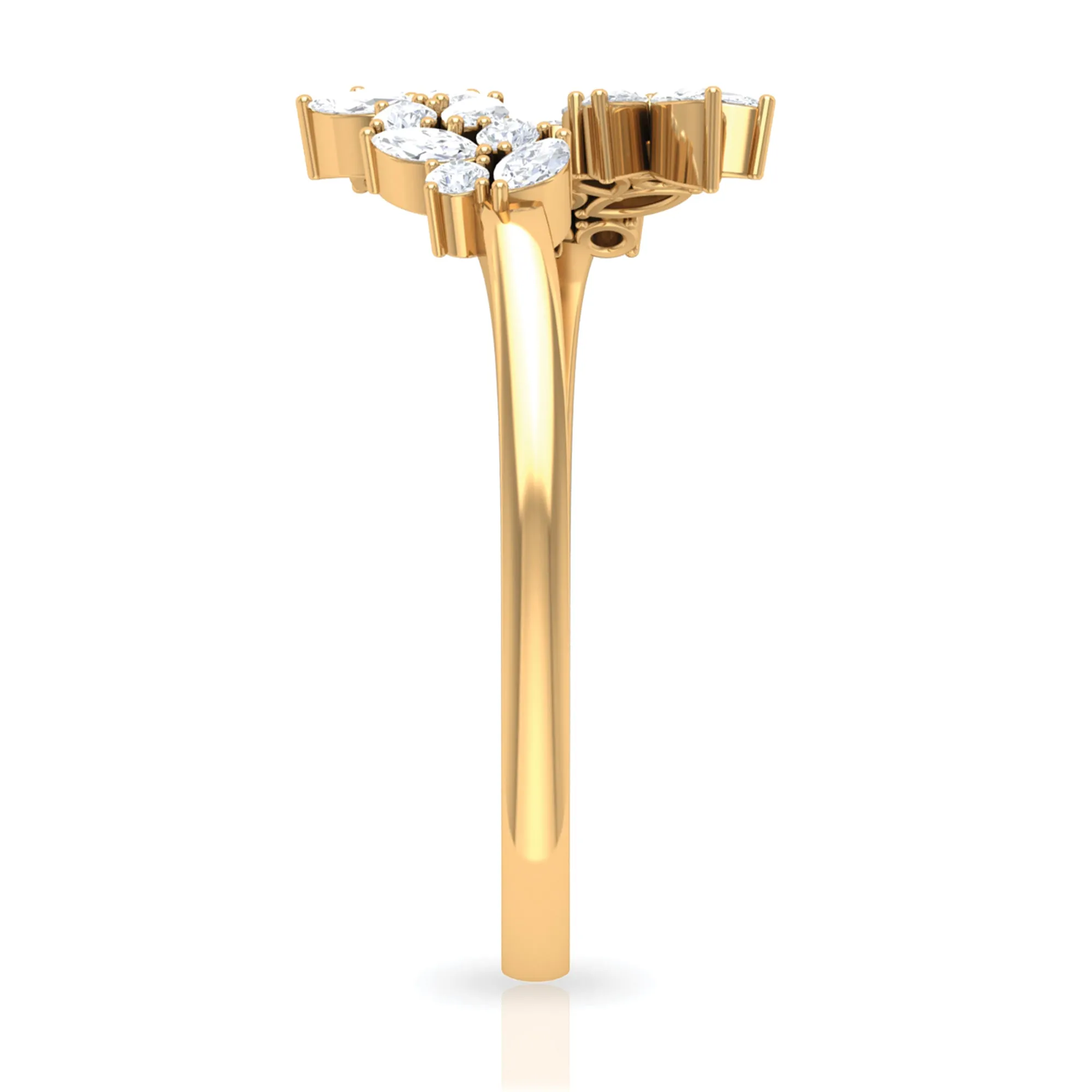 Natural Diamond Leaf Ring in Cuff Style