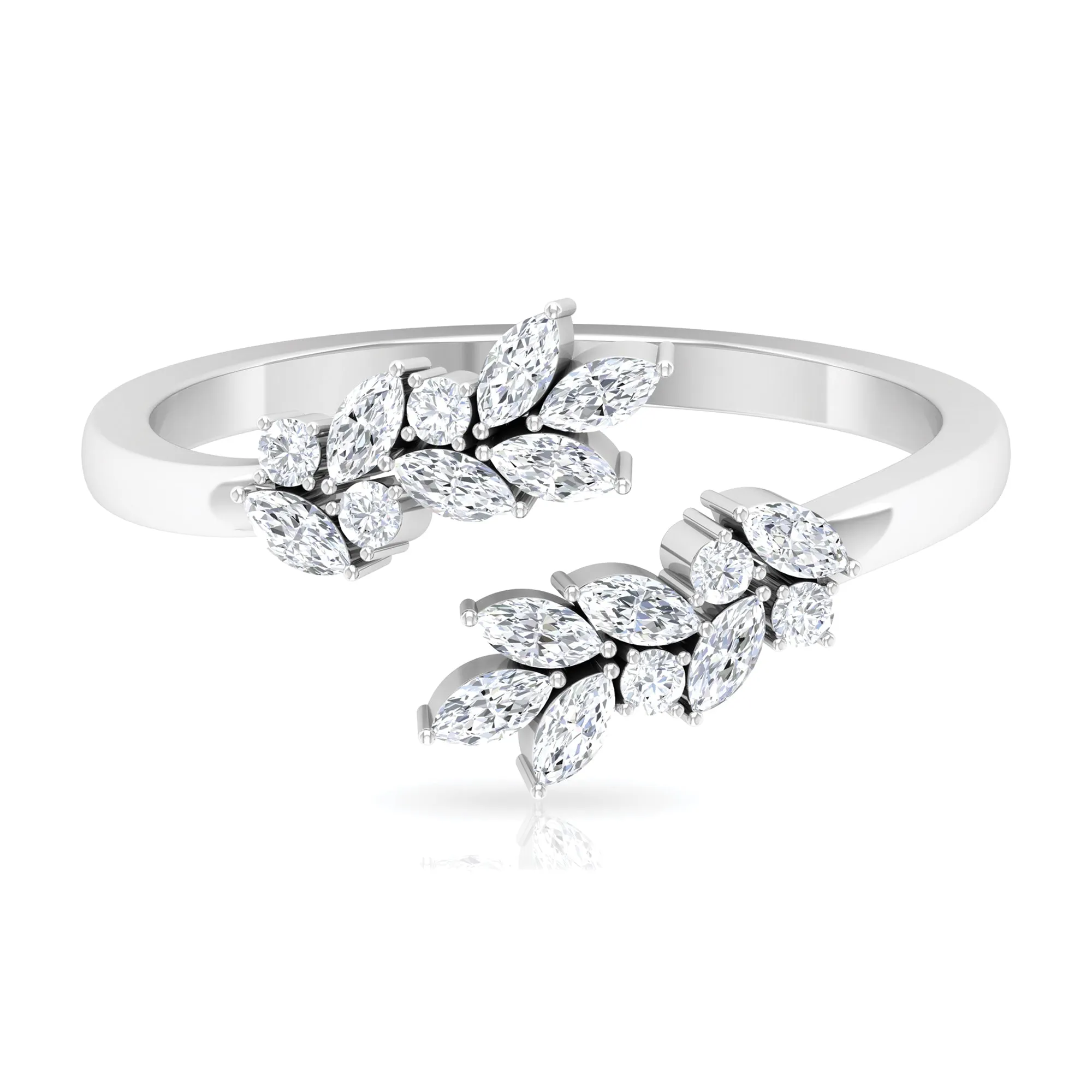 Natural Diamond Leaf Ring in Cuff Style