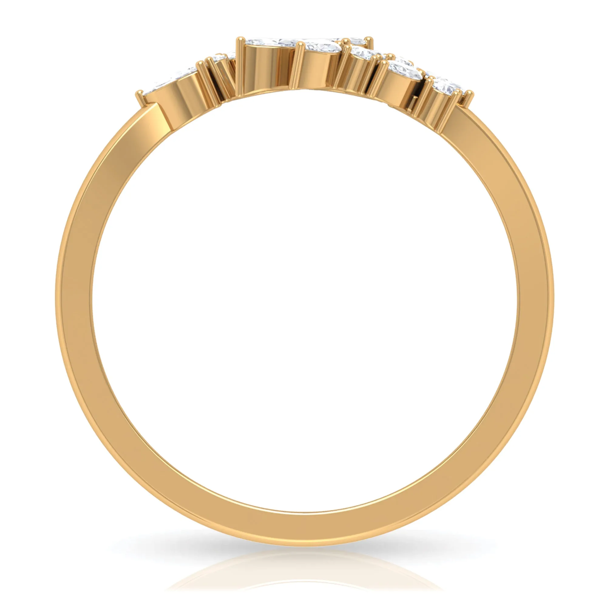 Natural Diamond Leaf Ring in Cuff Style
