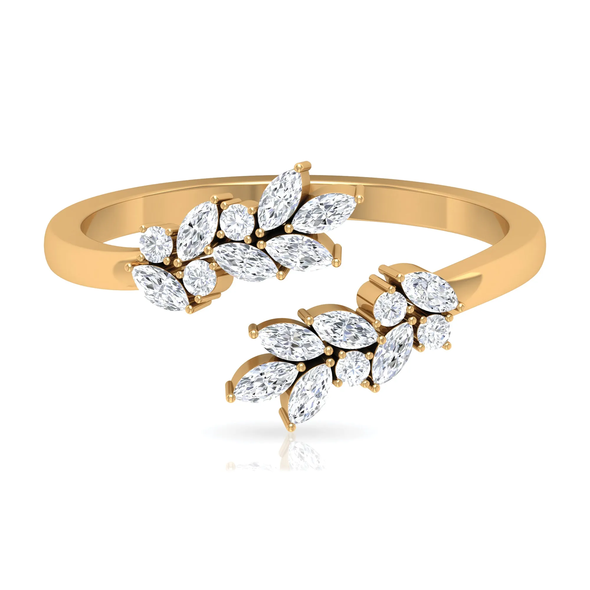 Natural Diamond Leaf Ring in Cuff Style