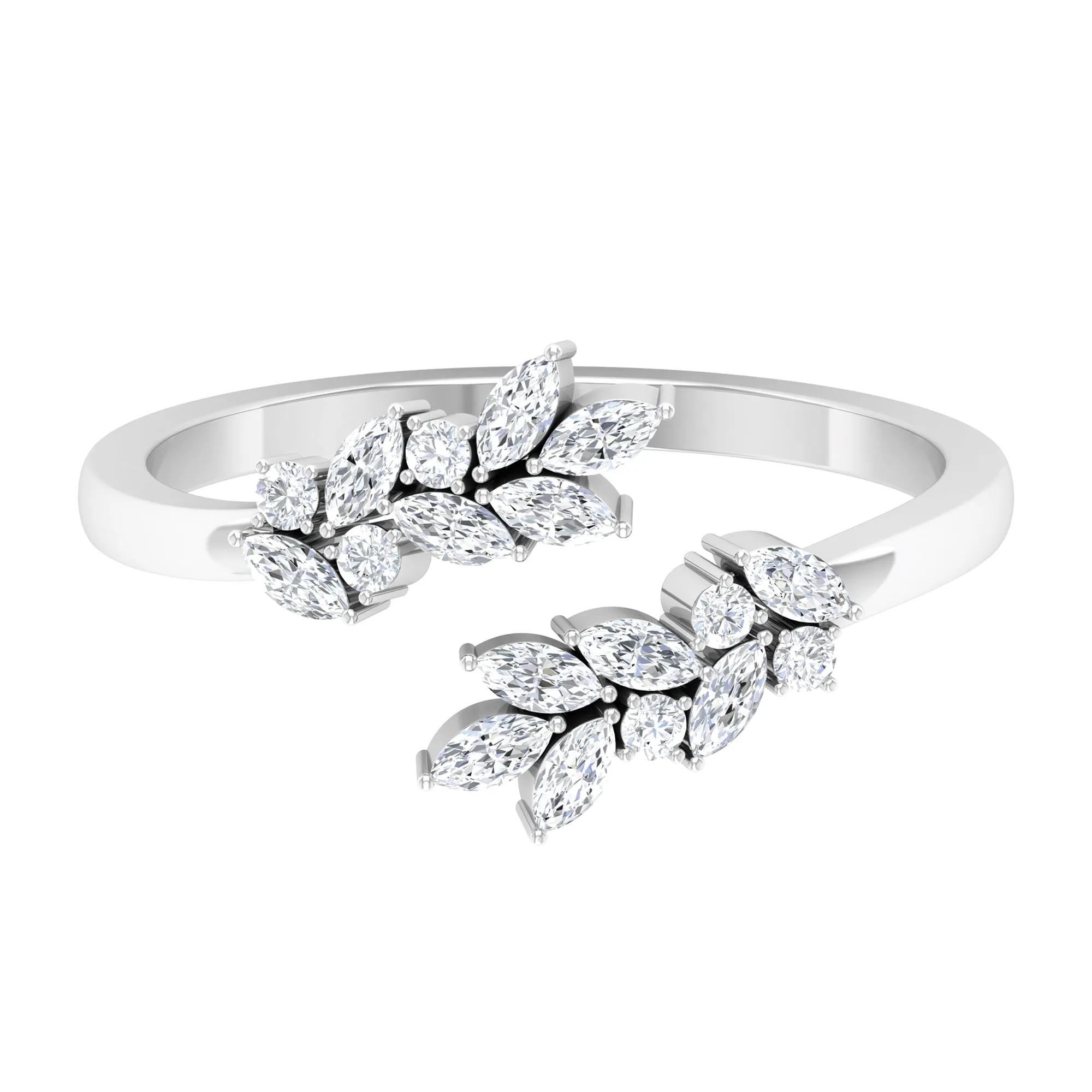 Natural Diamond Leaf Ring in Cuff Style