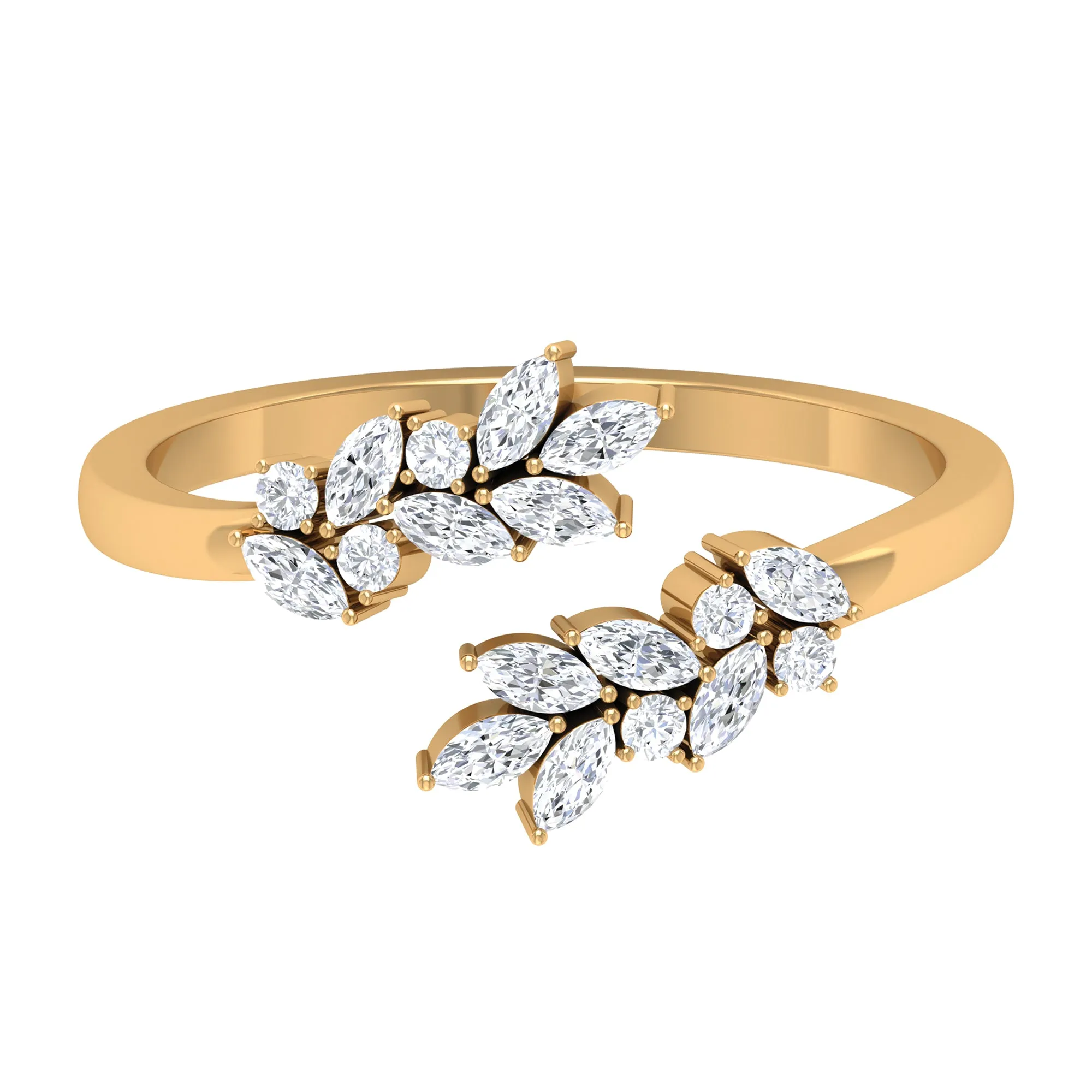 Natural Diamond Leaf Ring in Cuff Style