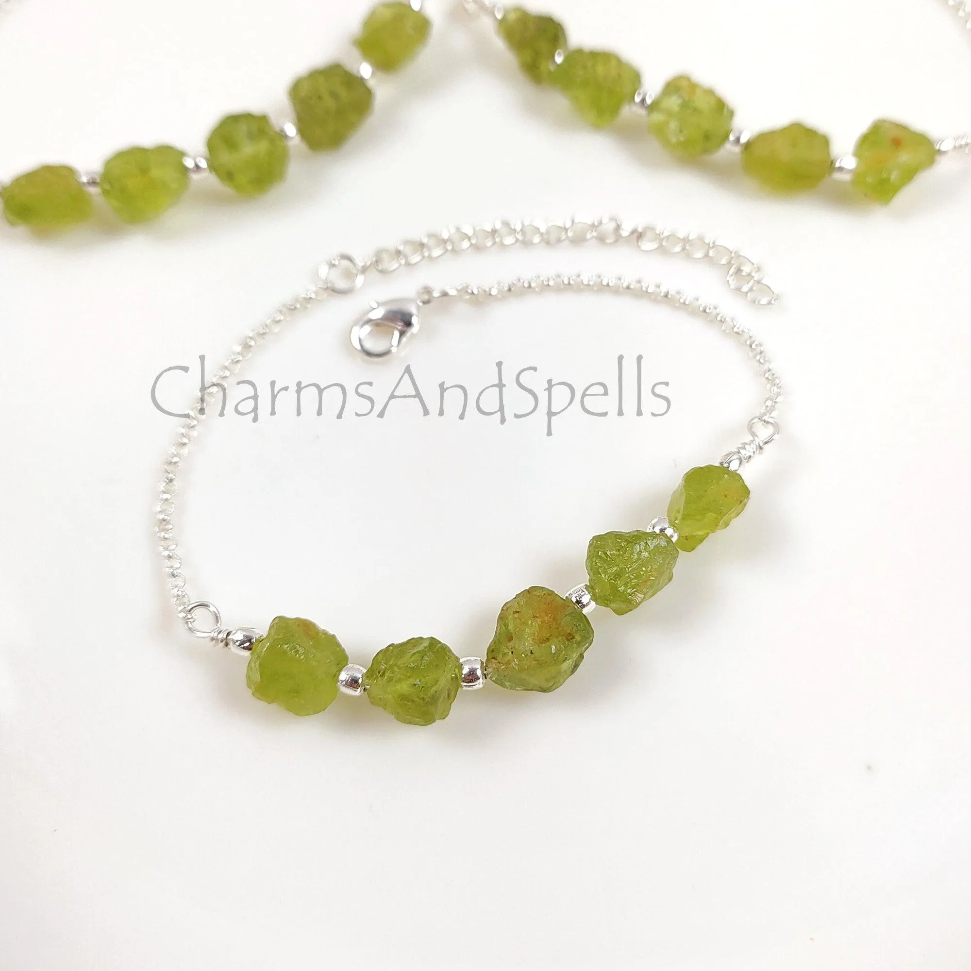 Natural Raw Peridot Bracelet, Silver Plated Peridot Bracelet, Green Raw Gemstone Adjustable Bracelet, Crystal Stone Bracelet,Friendship Gift