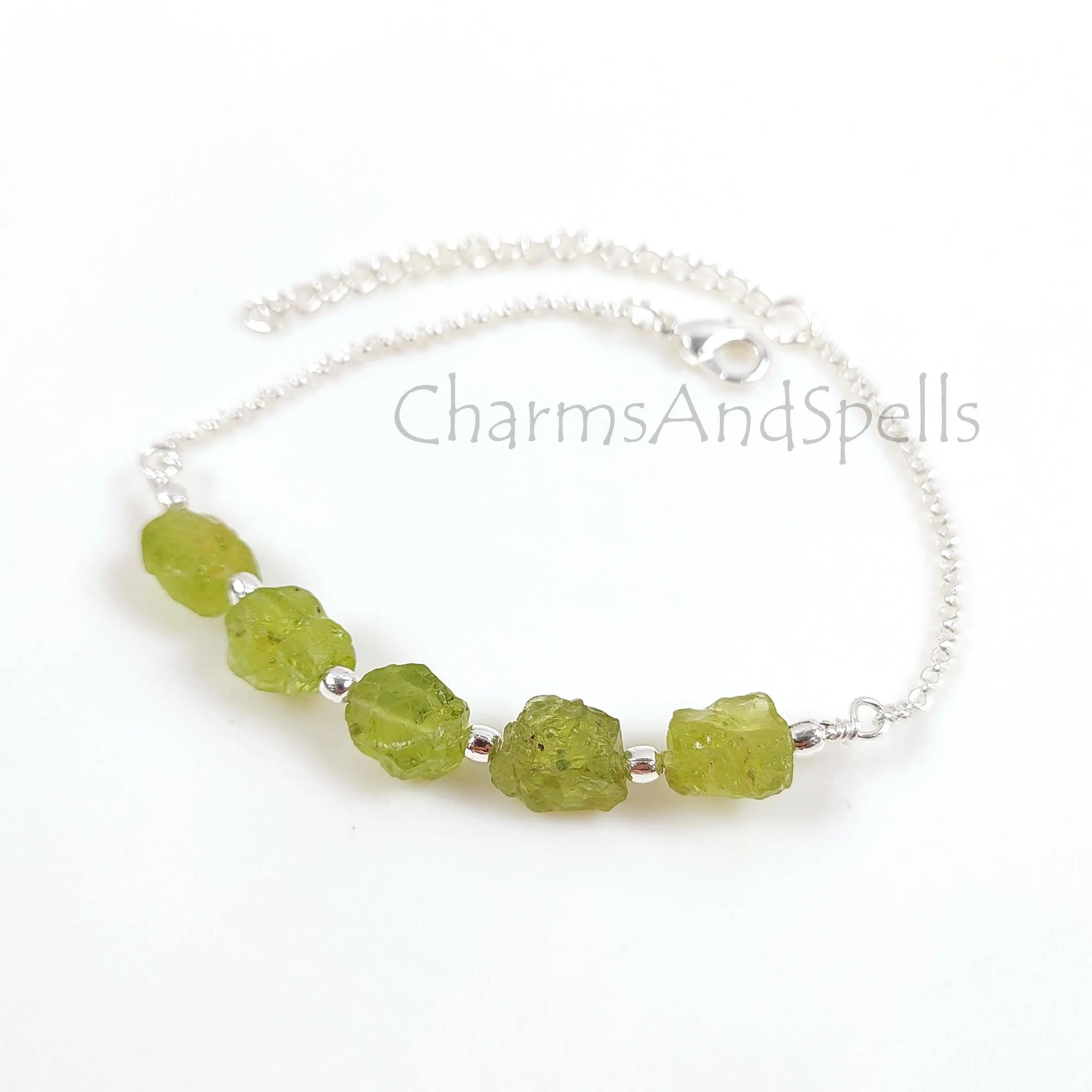 Natural Raw Peridot Bracelet, Silver Plated Peridot Bracelet, Green Raw Gemstone Adjustable Bracelet, Crystal Stone Bracelet,Friendship Gift