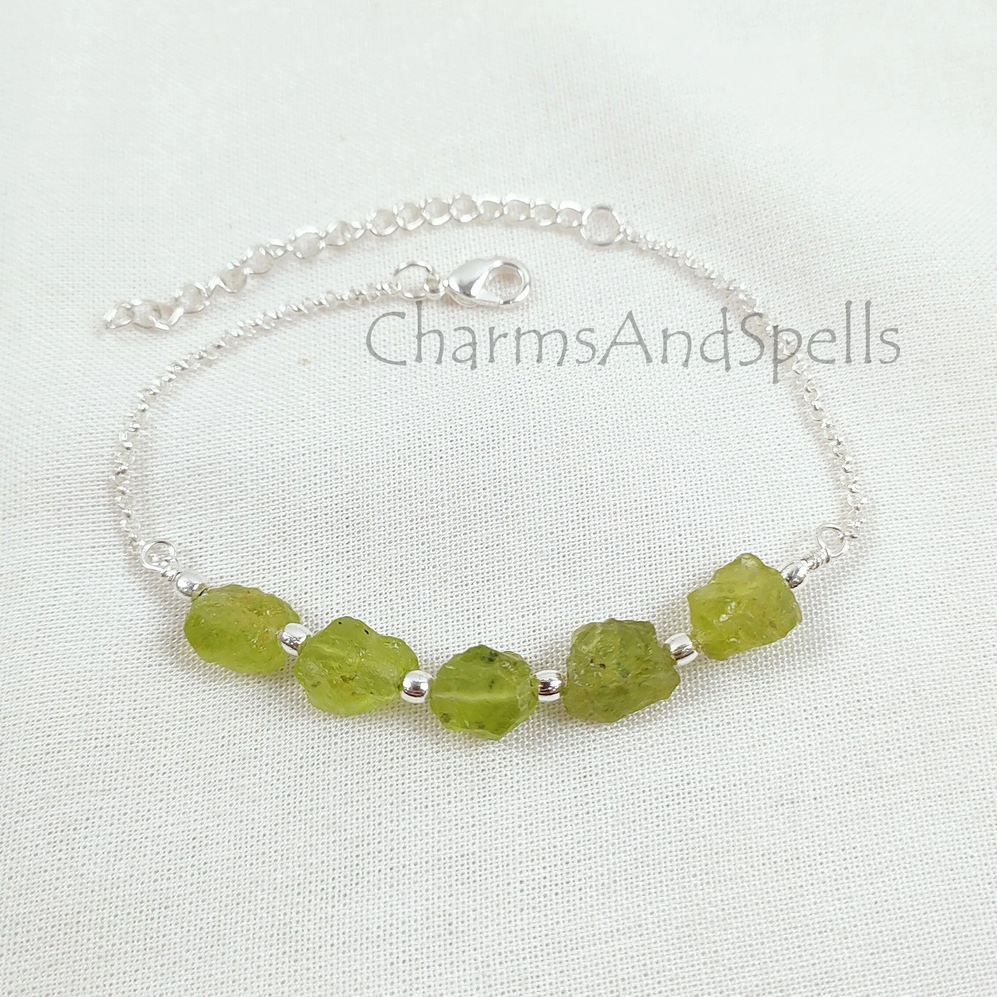 Natural Raw Peridot Bracelet, Silver Plated Peridot Bracelet, Green Raw Gemstone Adjustable Bracelet, Crystal Stone Bracelet,Friendship Gift