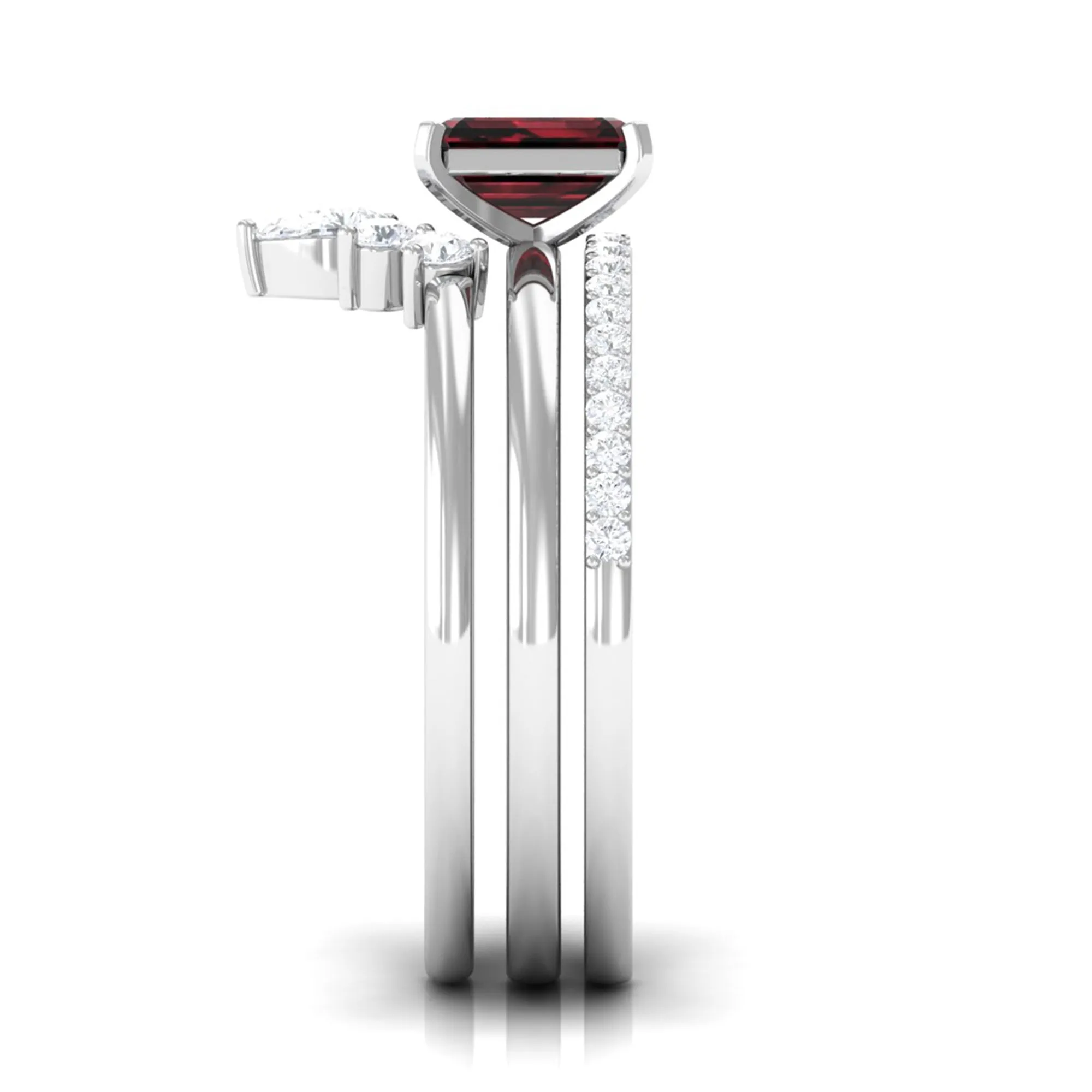Octagon Garnet Solitaire Ring Set of 3 with Diamond