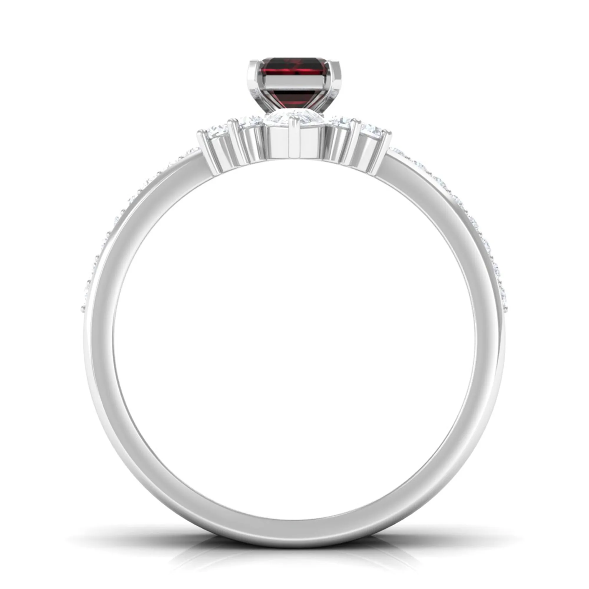 Octagon Garnet Solitaire Ring Set of 3 with Diamond