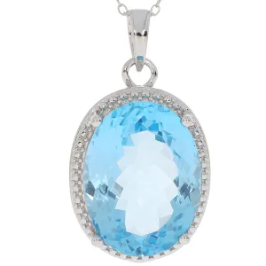 Oval Blue Topaz Sterling Silver Pendant with Accent