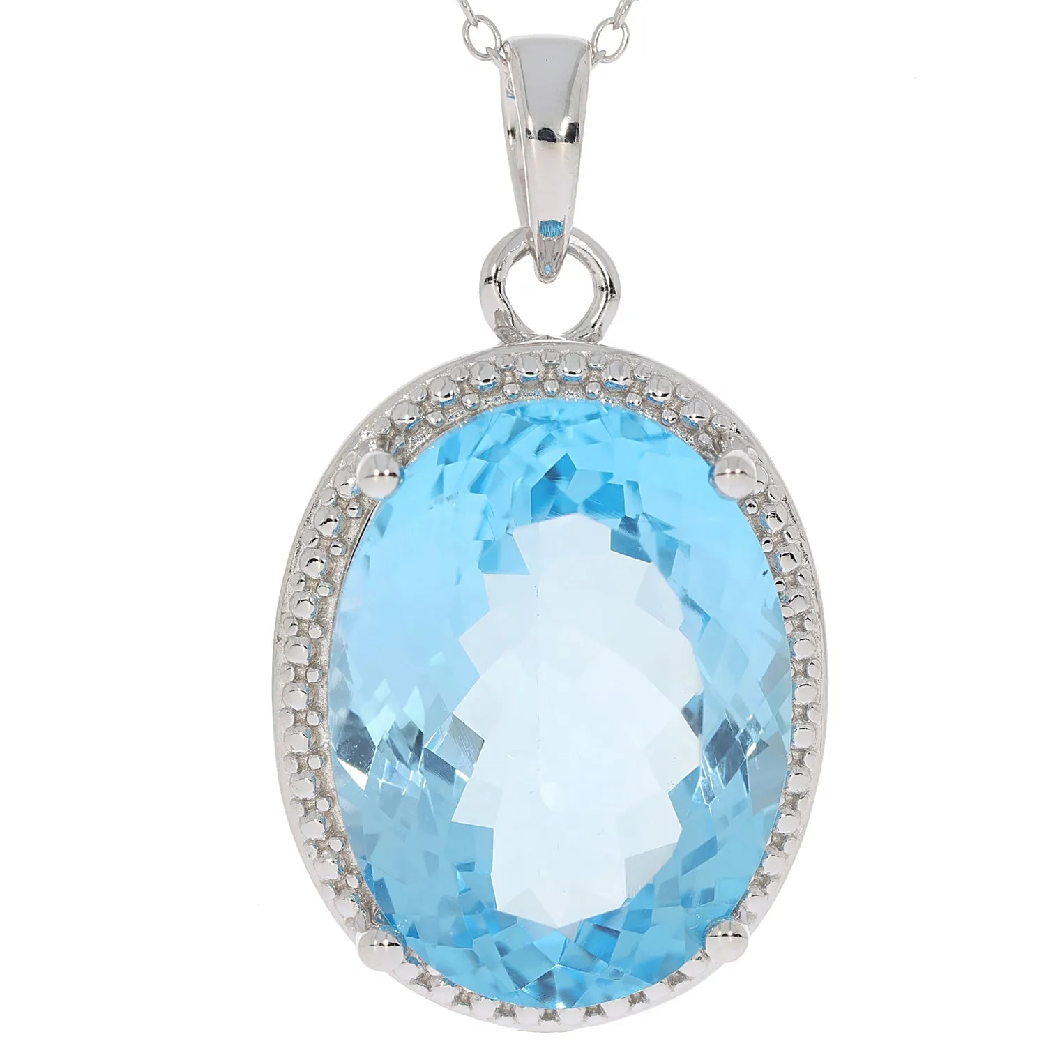 Oval Blue Topaz Sterling Silver Pendant with Accent