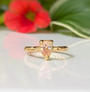 Peach Morganite textured ring in Solid 14k Gold