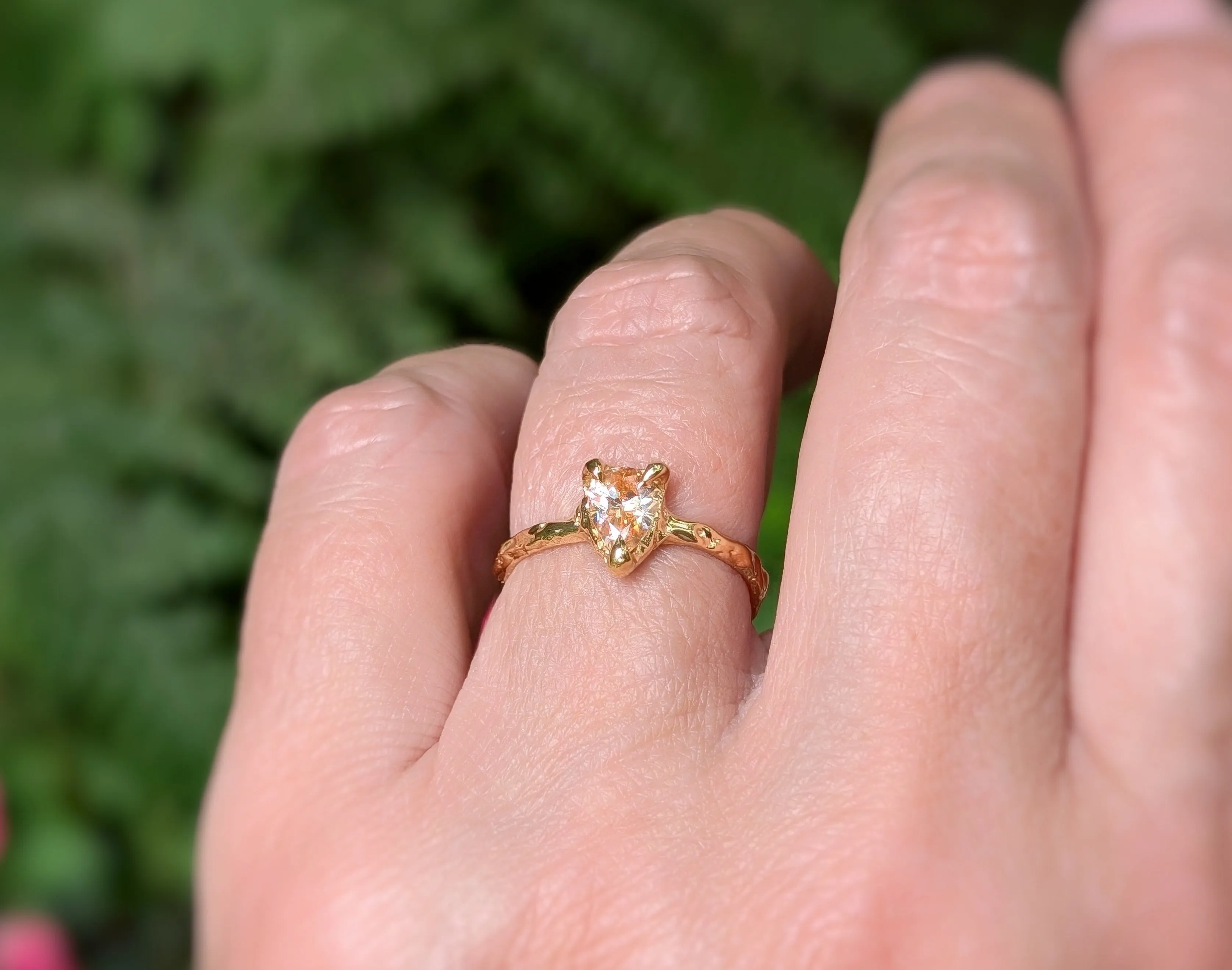 Peach Morganite textured ring in Solid 14k Gold