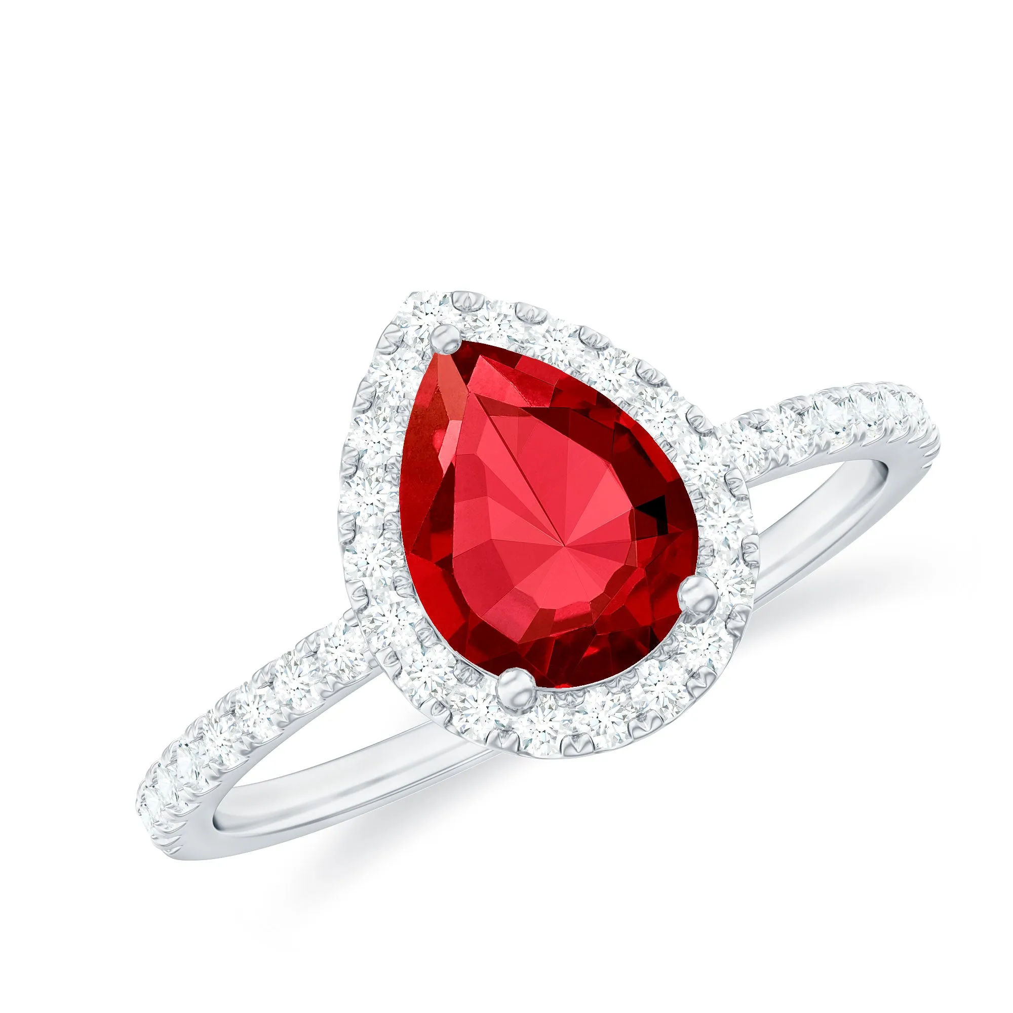 Pear Cut Lab Created Ruby Engagement Ring with Diamond Accent
