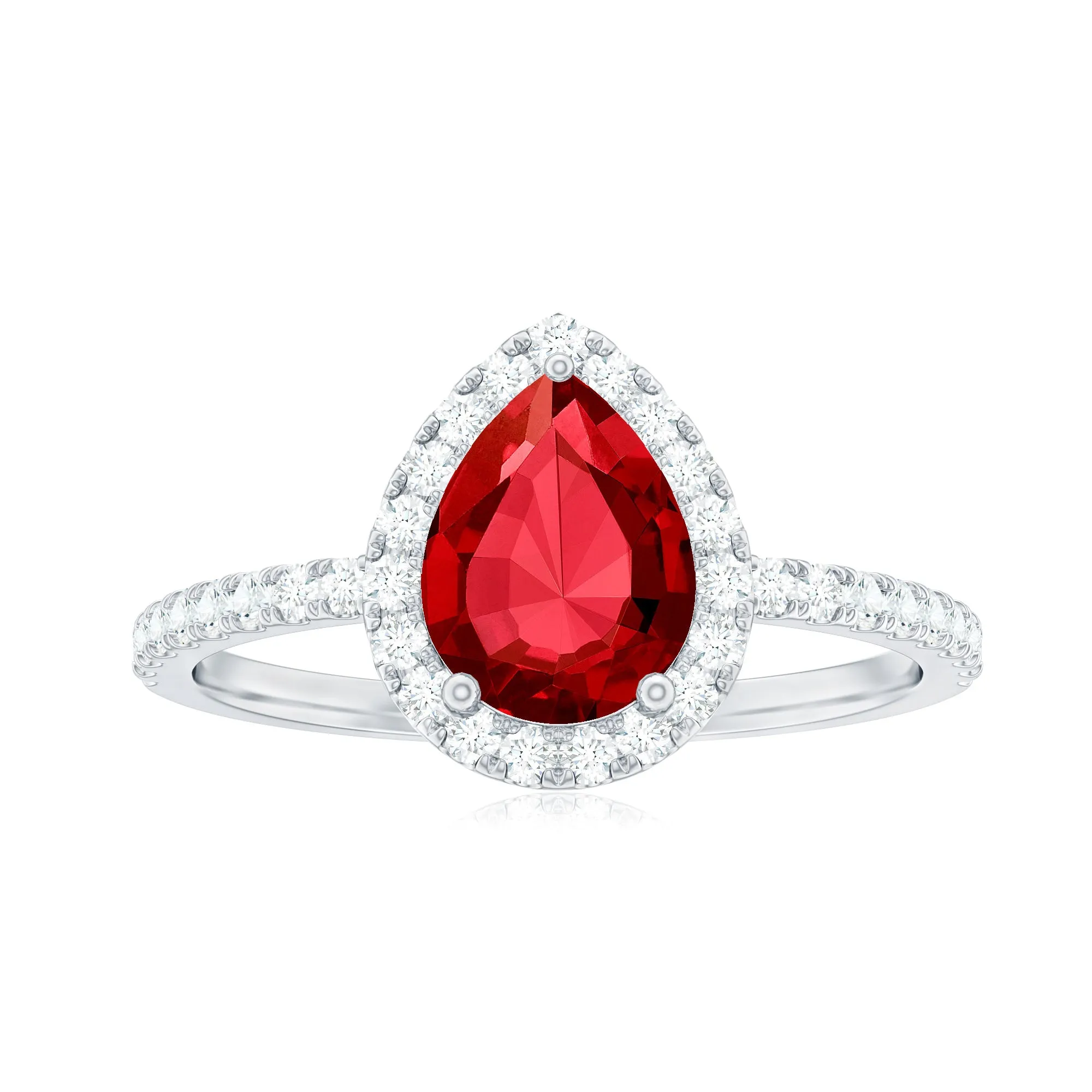 Pear Cut Lab Created Ruby Engagement Ring with Diamond Accent