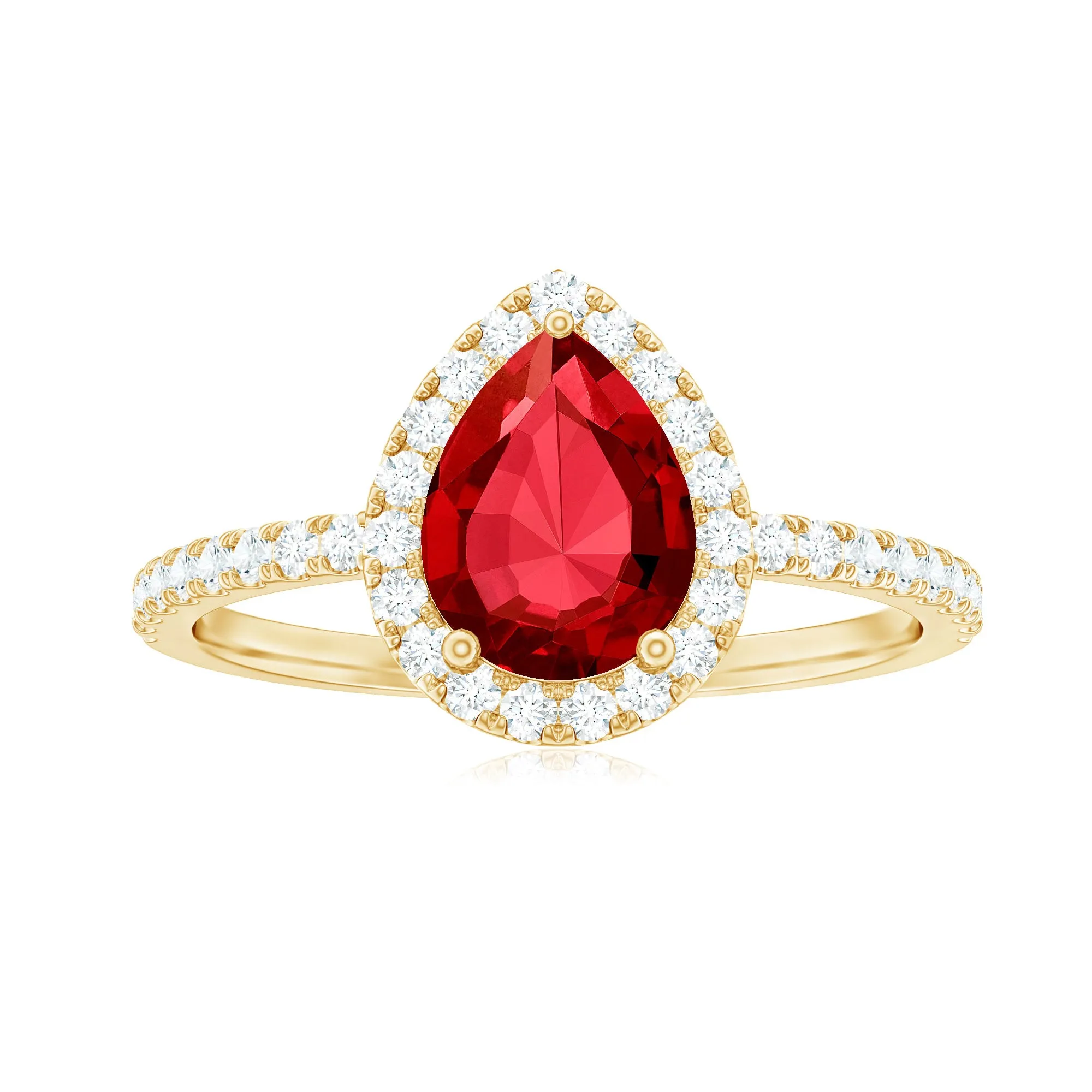 Pear Cut Lab Created Ruby Engagement Ring with Diamond Accent