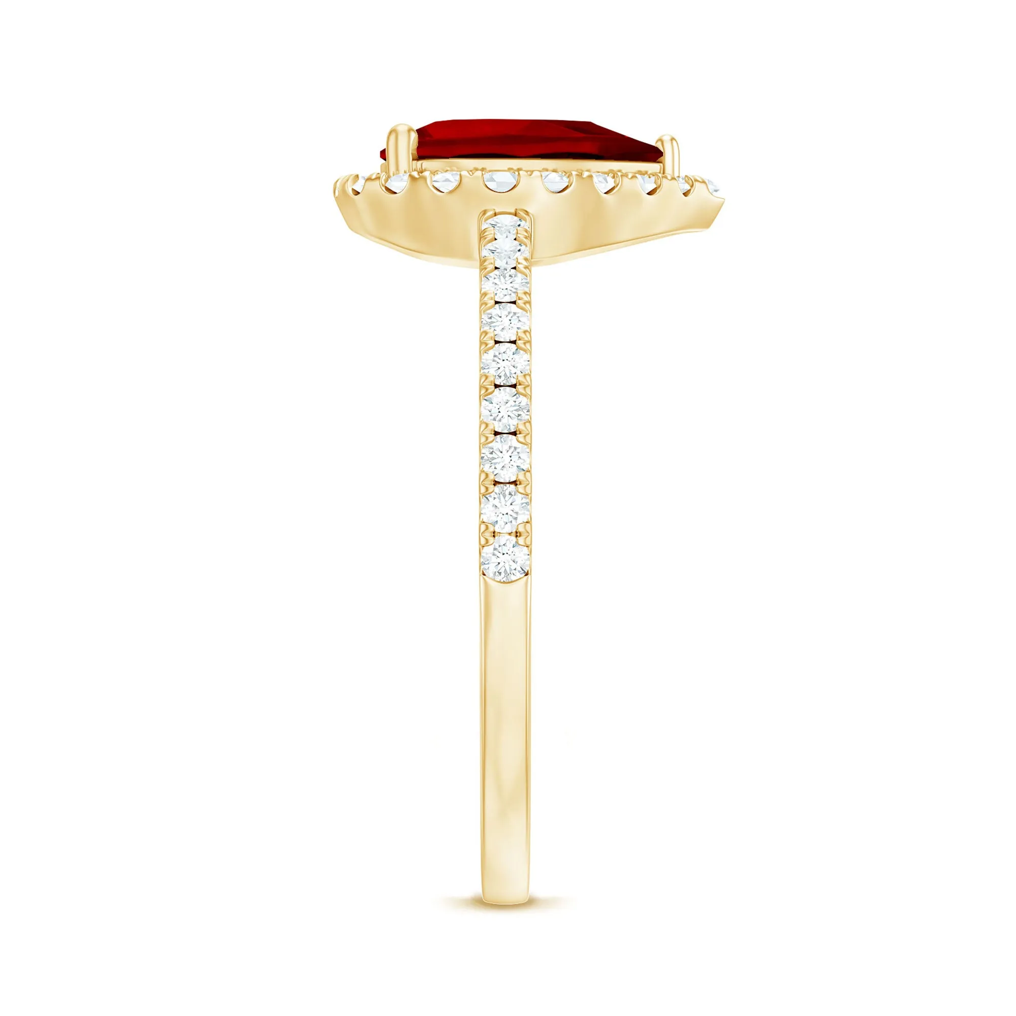 Pear Cut Lab Created Ruby Engagement Ring with Diamond Accent
