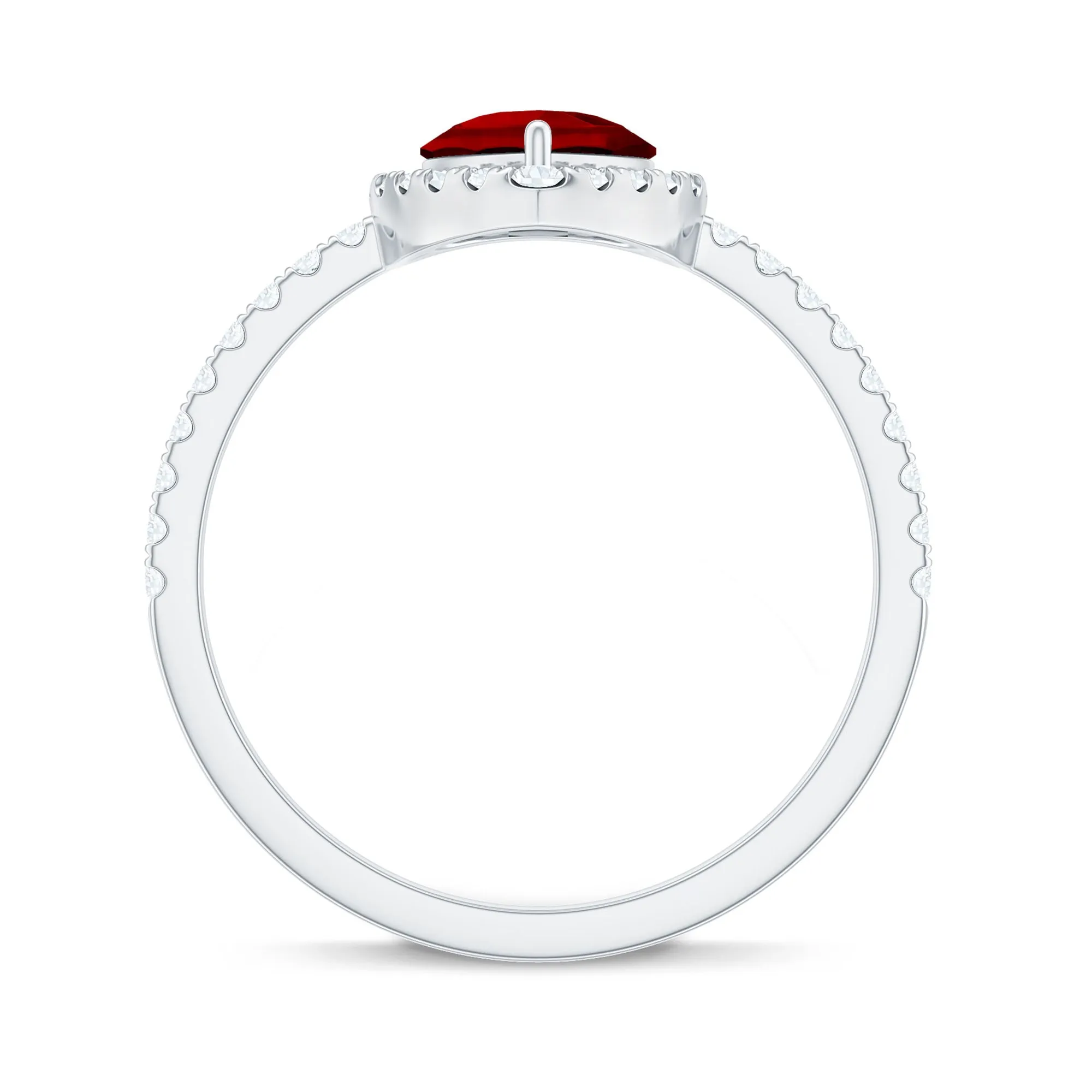 Pear Cut Lab Created Ruby Engagement Ring with Diamond Accent