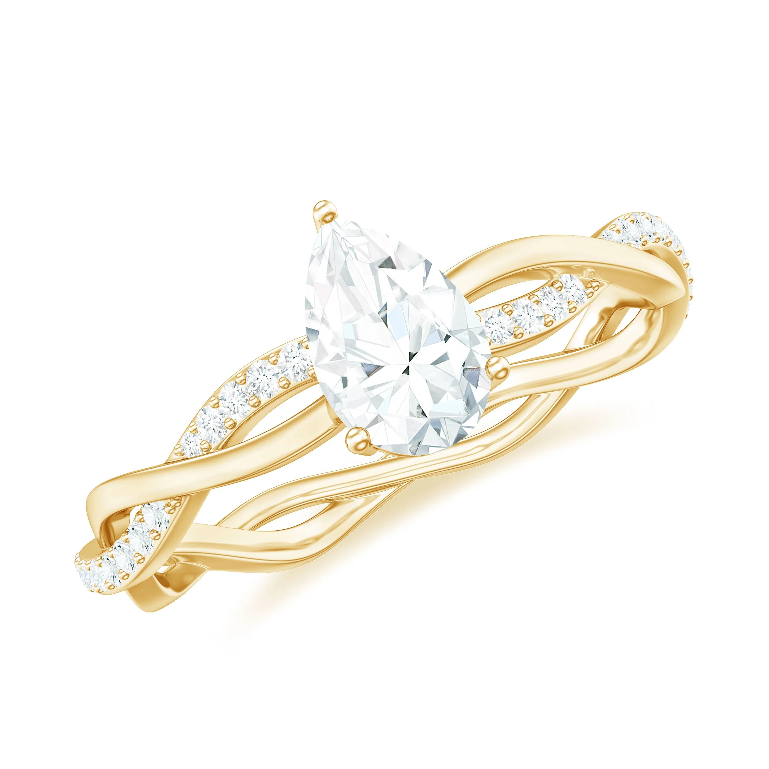 Pear Shape Lab Grown Diamond Solitaire Criss Cross Engagement Ring
