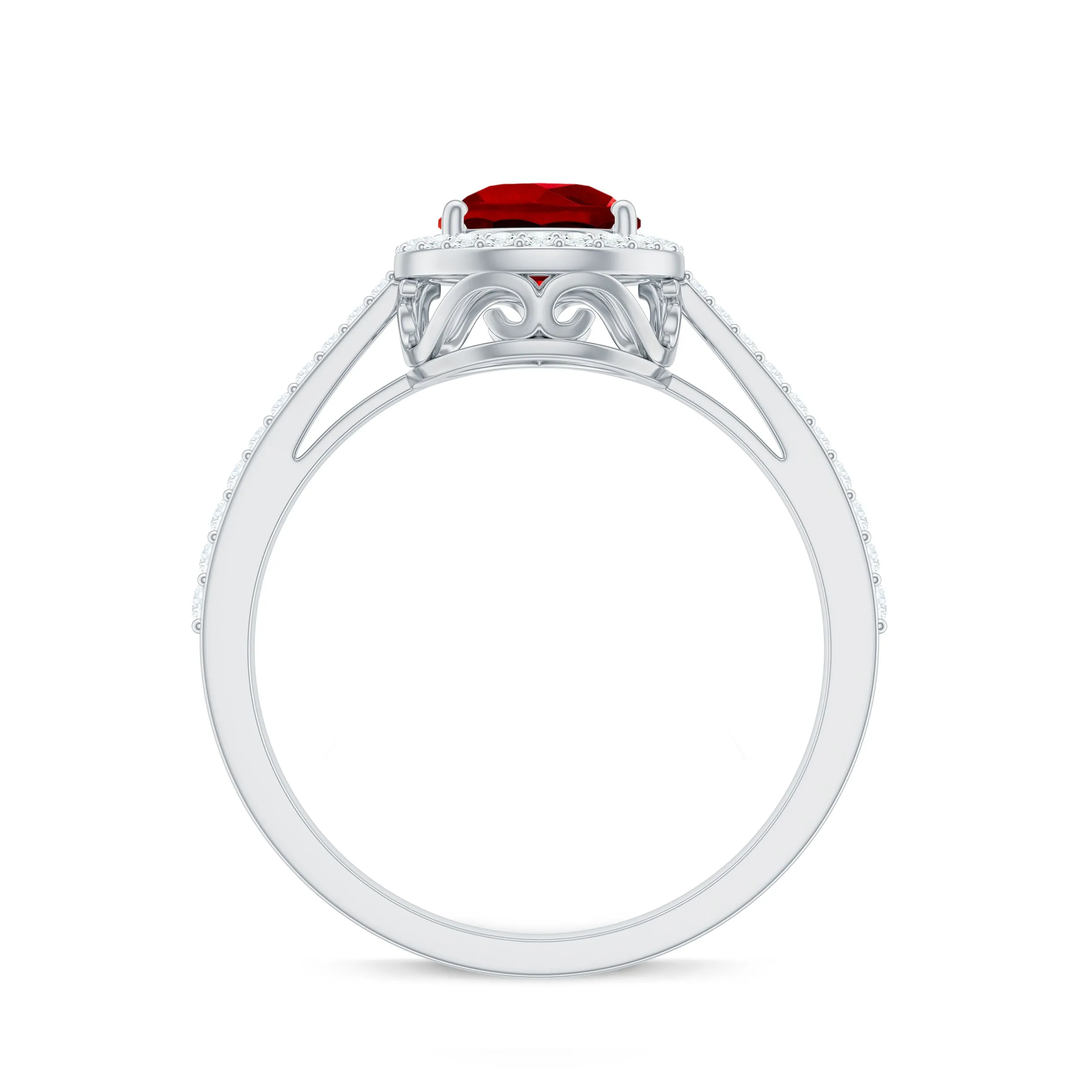 Pear Shape Lab Grown Ruby Teardrop Engagement Ring with Diamond Halo