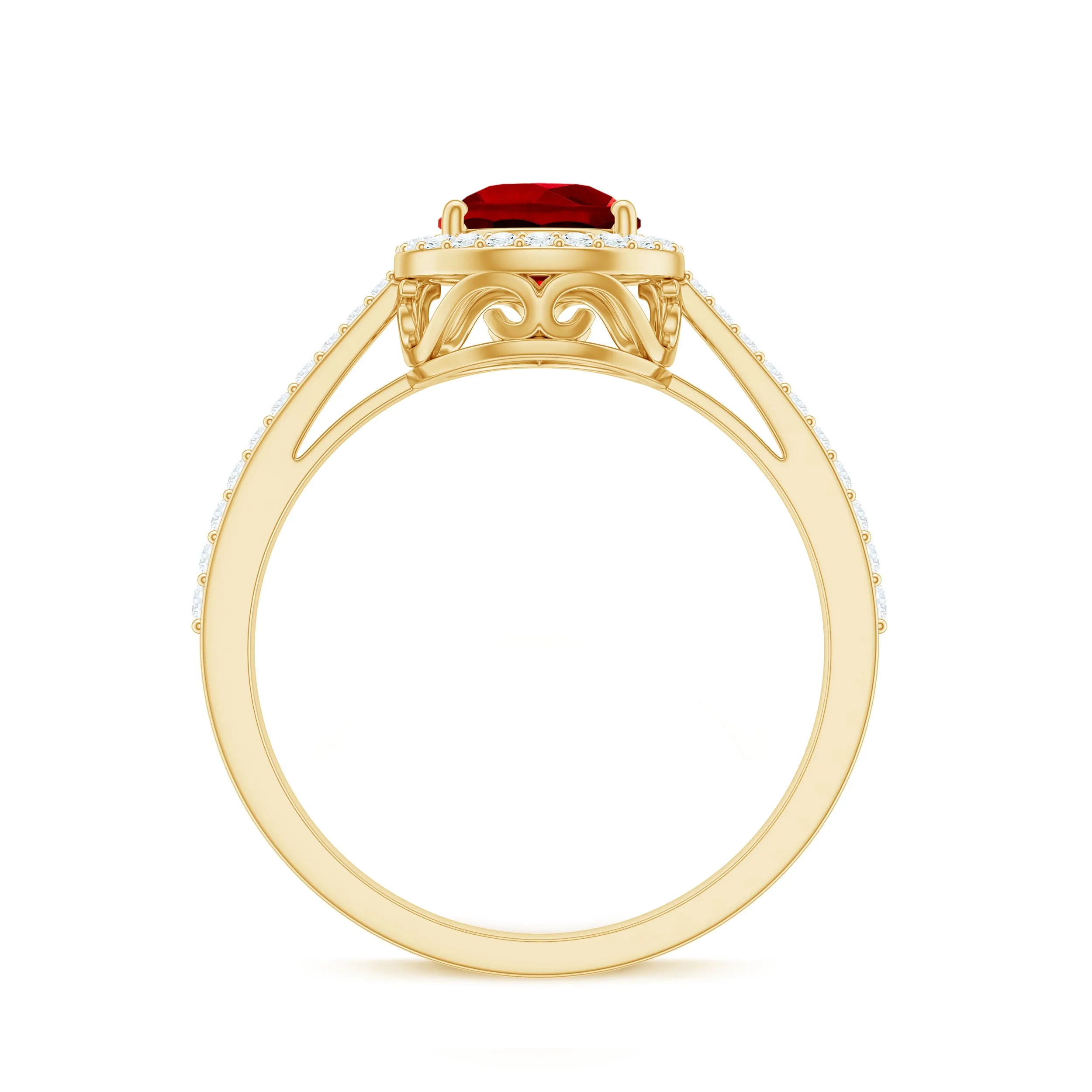 Pear Shape Lab Grown Ruby Teardrop Engagement Ring with Diamond Halo