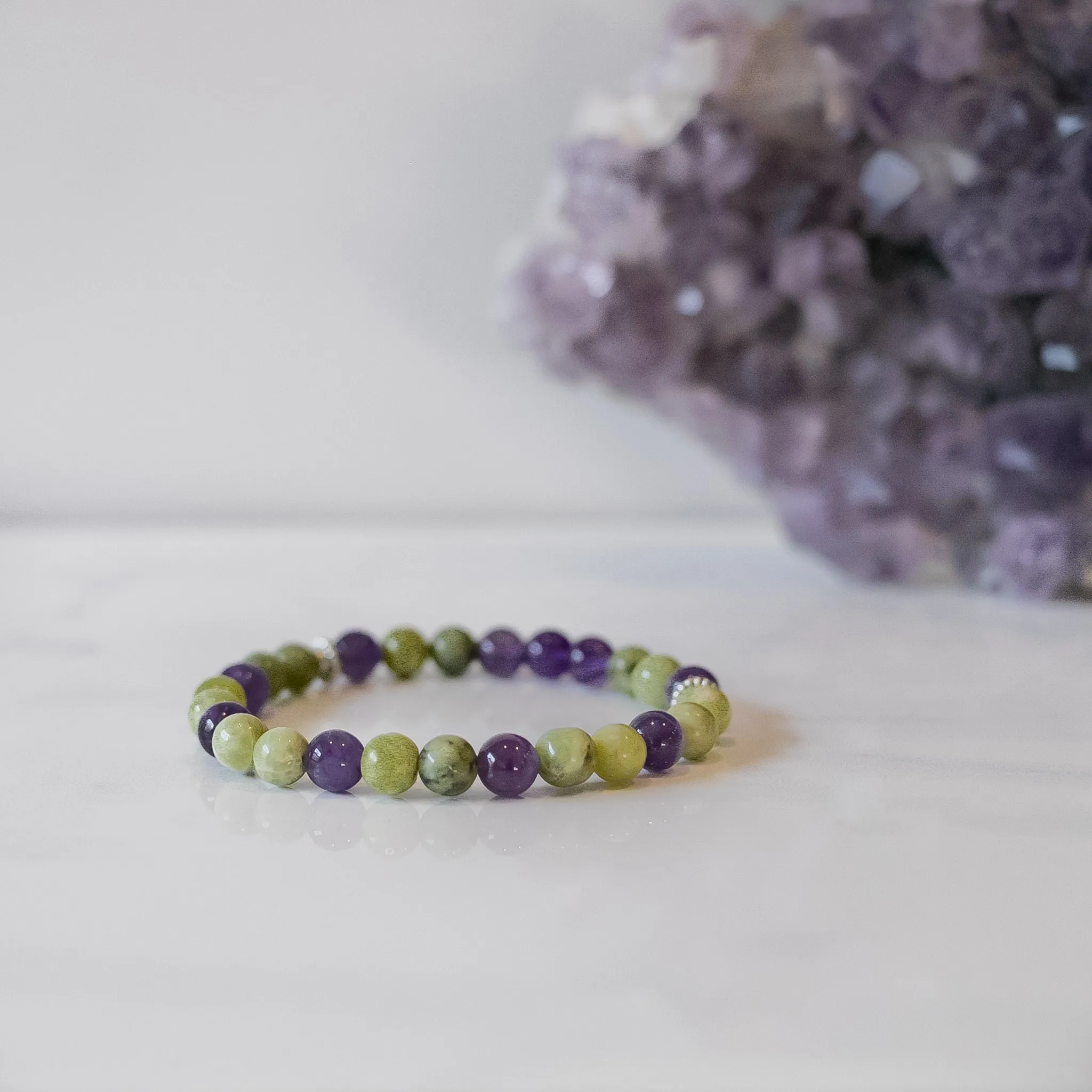 Peridot & Amethyst Skinny Stacker Bracelet (6mm beads)