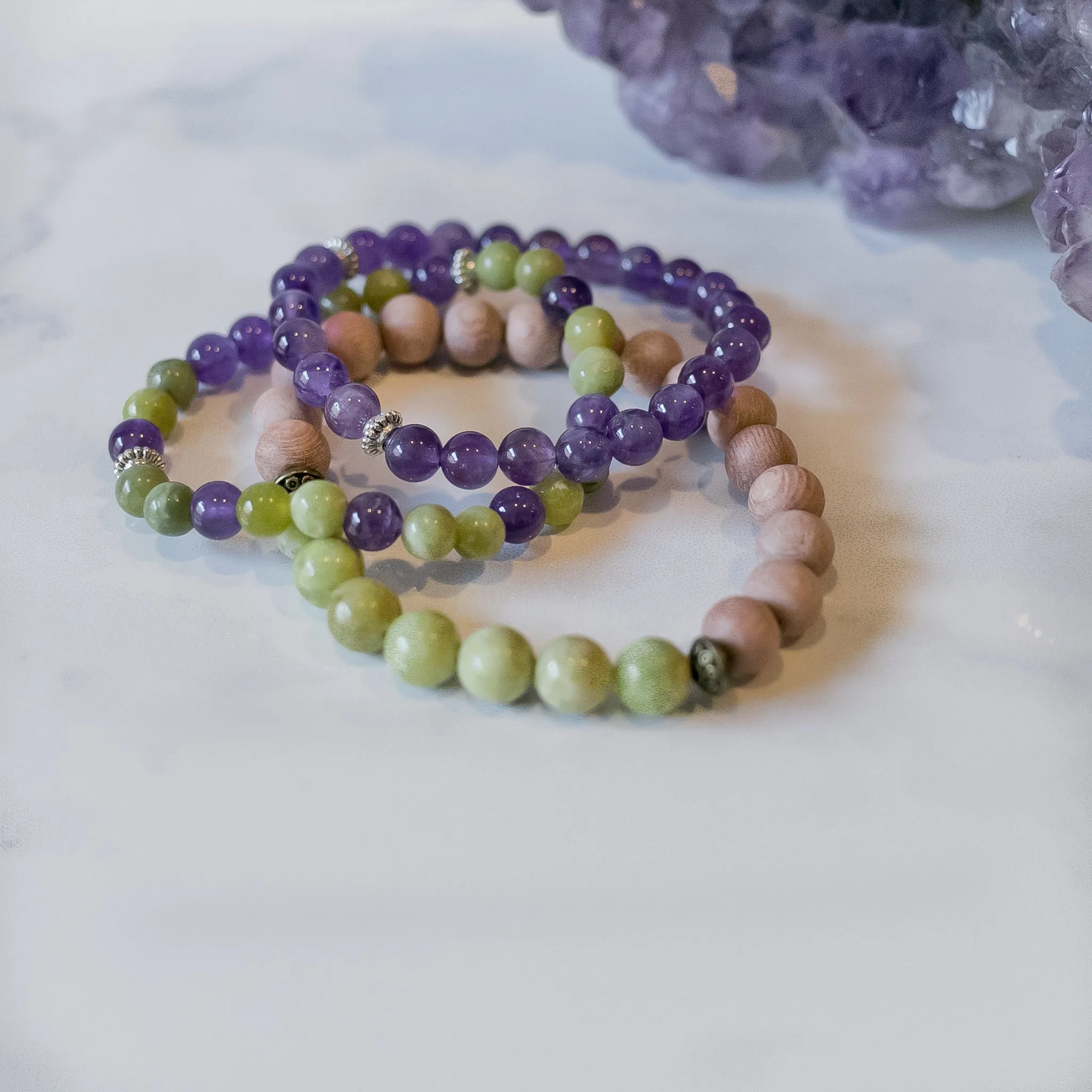 Peridot & Amethyst Skinny Stacker Bracelet (6mm beads)