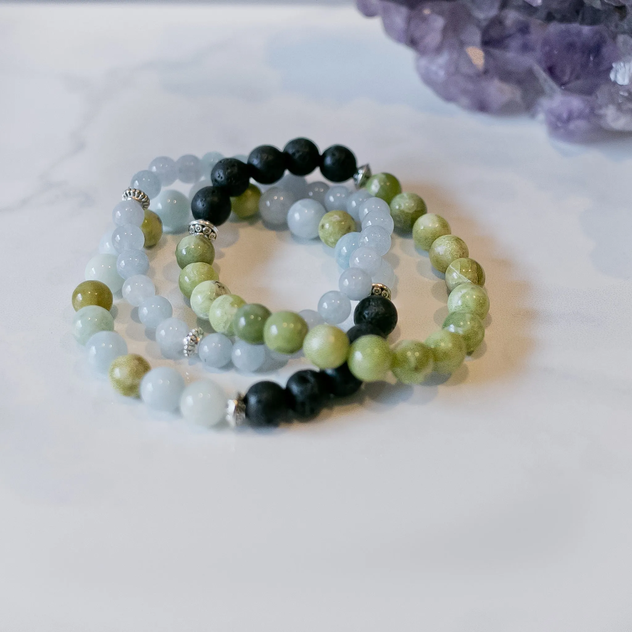 Peridot & Aquamarine Aromatherapy Essential Oil Diffuser Bracelet (8mm beads)