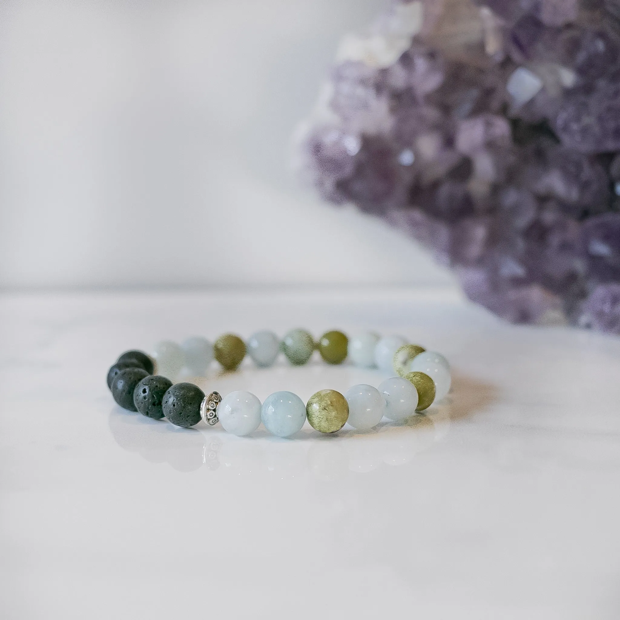 Peridot & Aquamarine Aromatherapy Essential Oil Diffuser Bracelet (8mm beads)