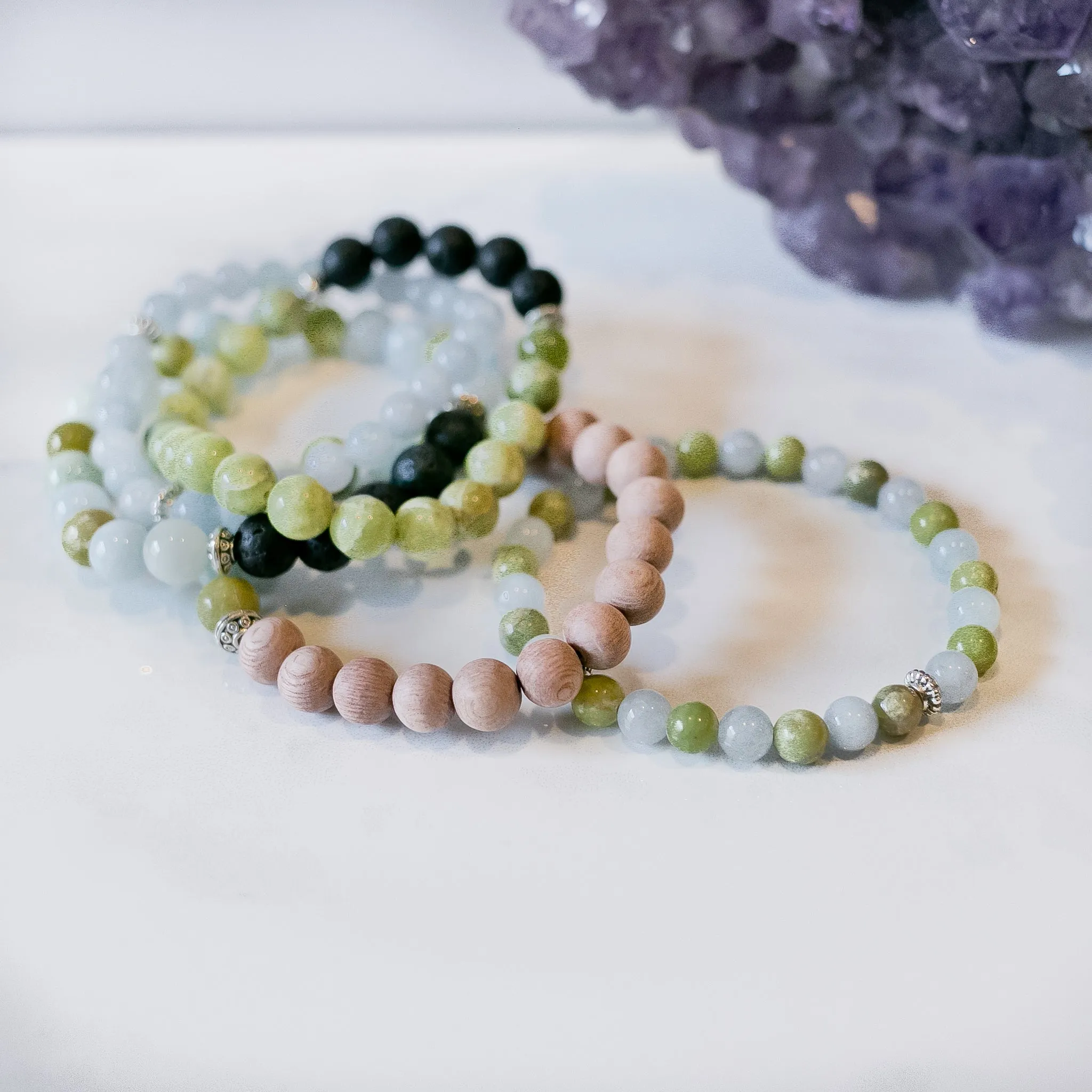 Peridot & Aquamarine Skinny Stacker Bracelet (6mm beads)