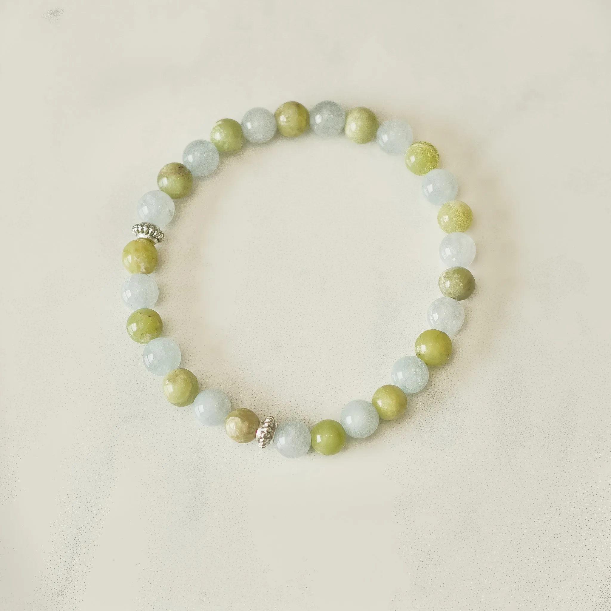Peridot & Aquamarine Skinny Stacker Bracelet (6mm beads)