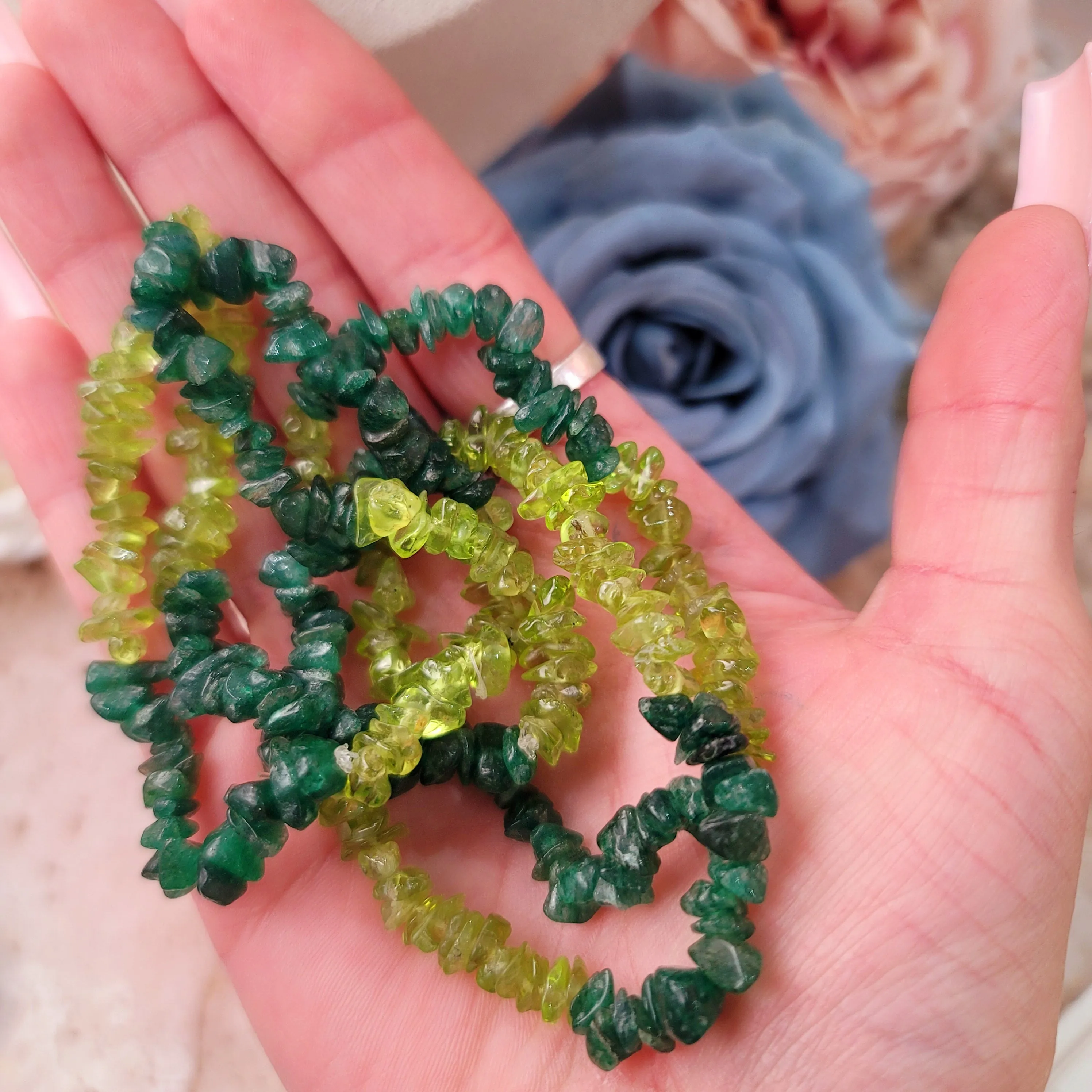 Peridot & Green Aventurine Chip Bracelet for Abundance, Good Luck and Growth