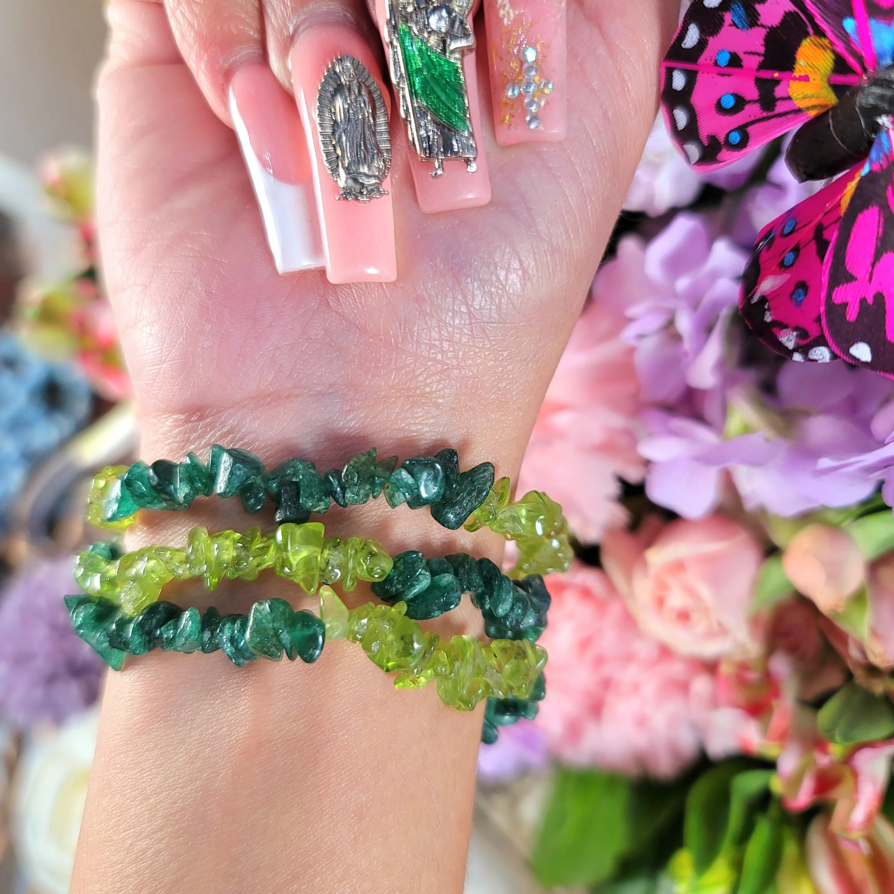 Peridot & Green Aventurine Chip Bracelet for Abundance, Good Luck and Growth