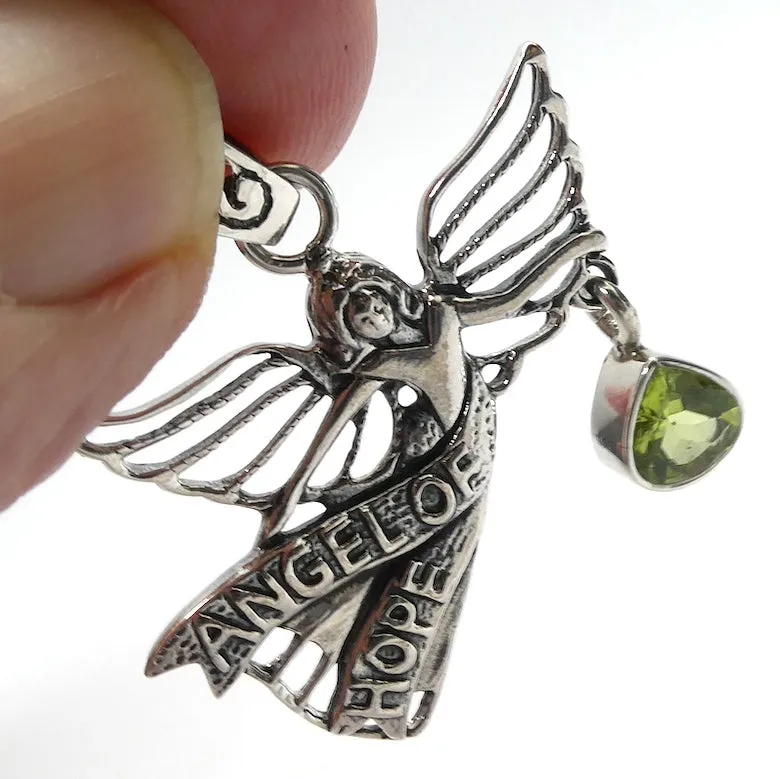 Peridot Pendant, Angel of Hope, 925 Sterling Silver, r7