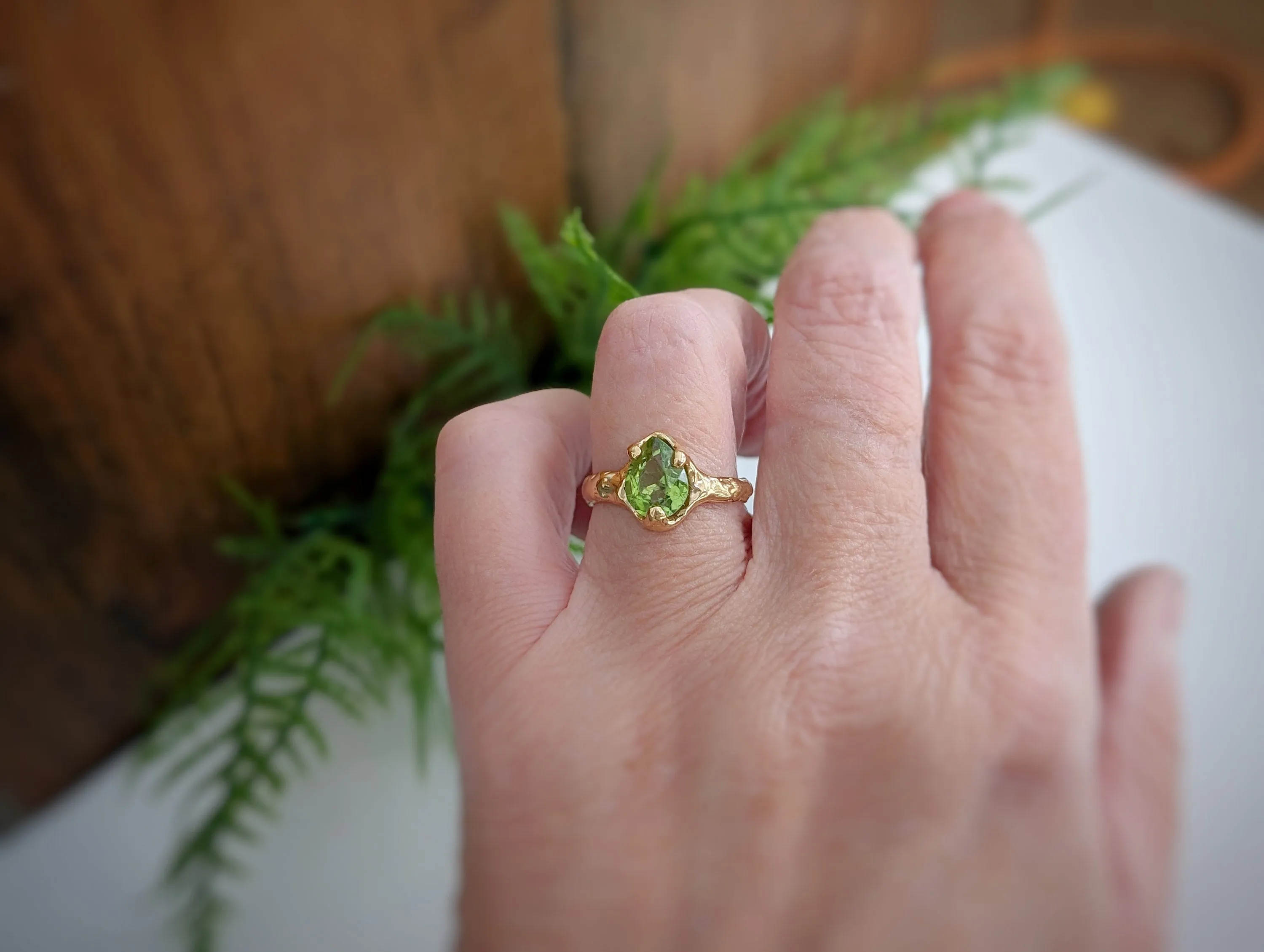 Peridot ring in Solid 14k Gold