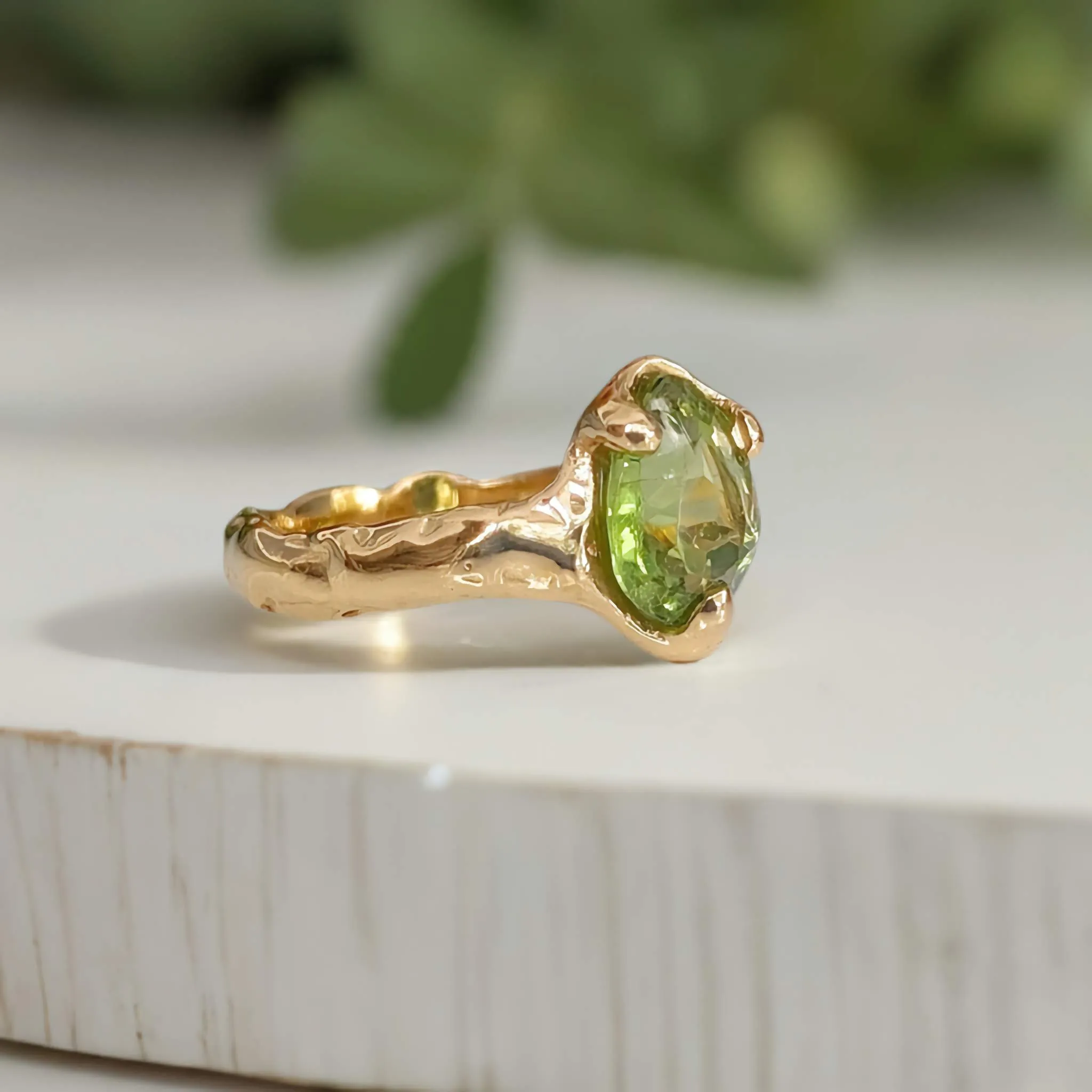 Peridot ring in Solid 14k Gold
