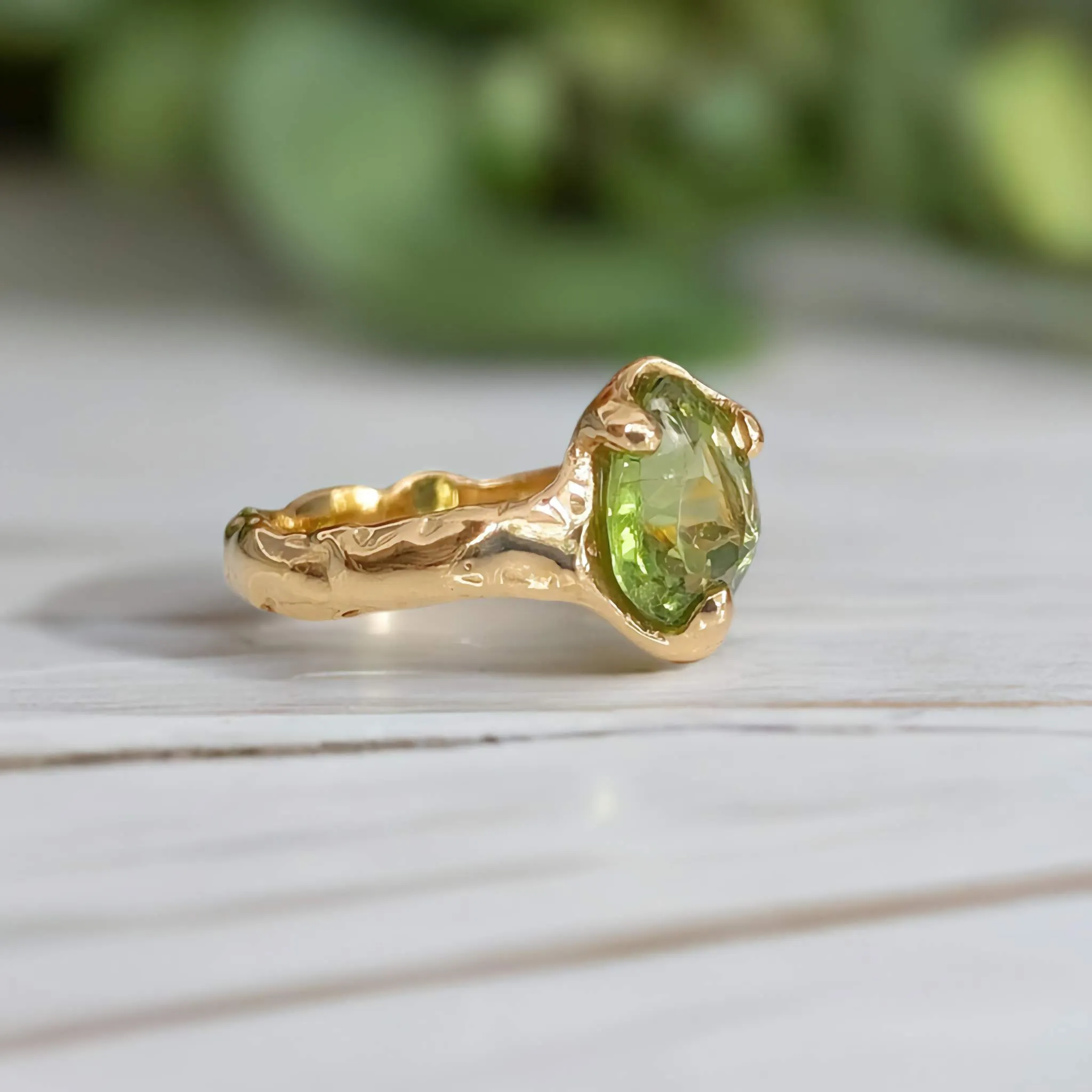 Peridot ring in Solid 14k Gold