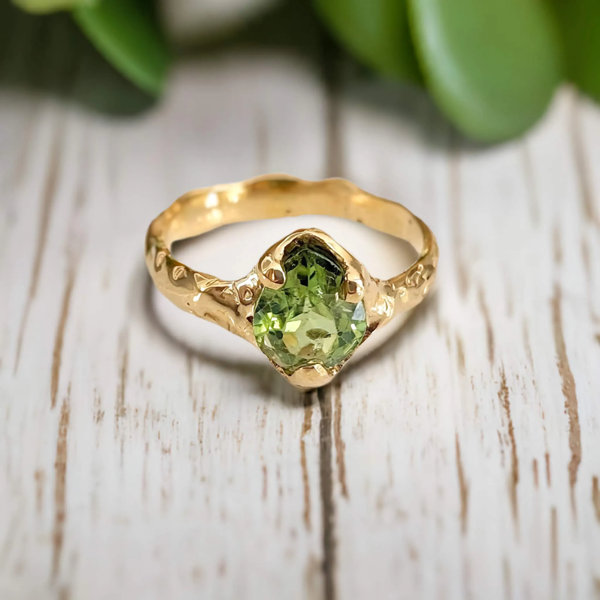 Peridot ring in Solid 14k Gold