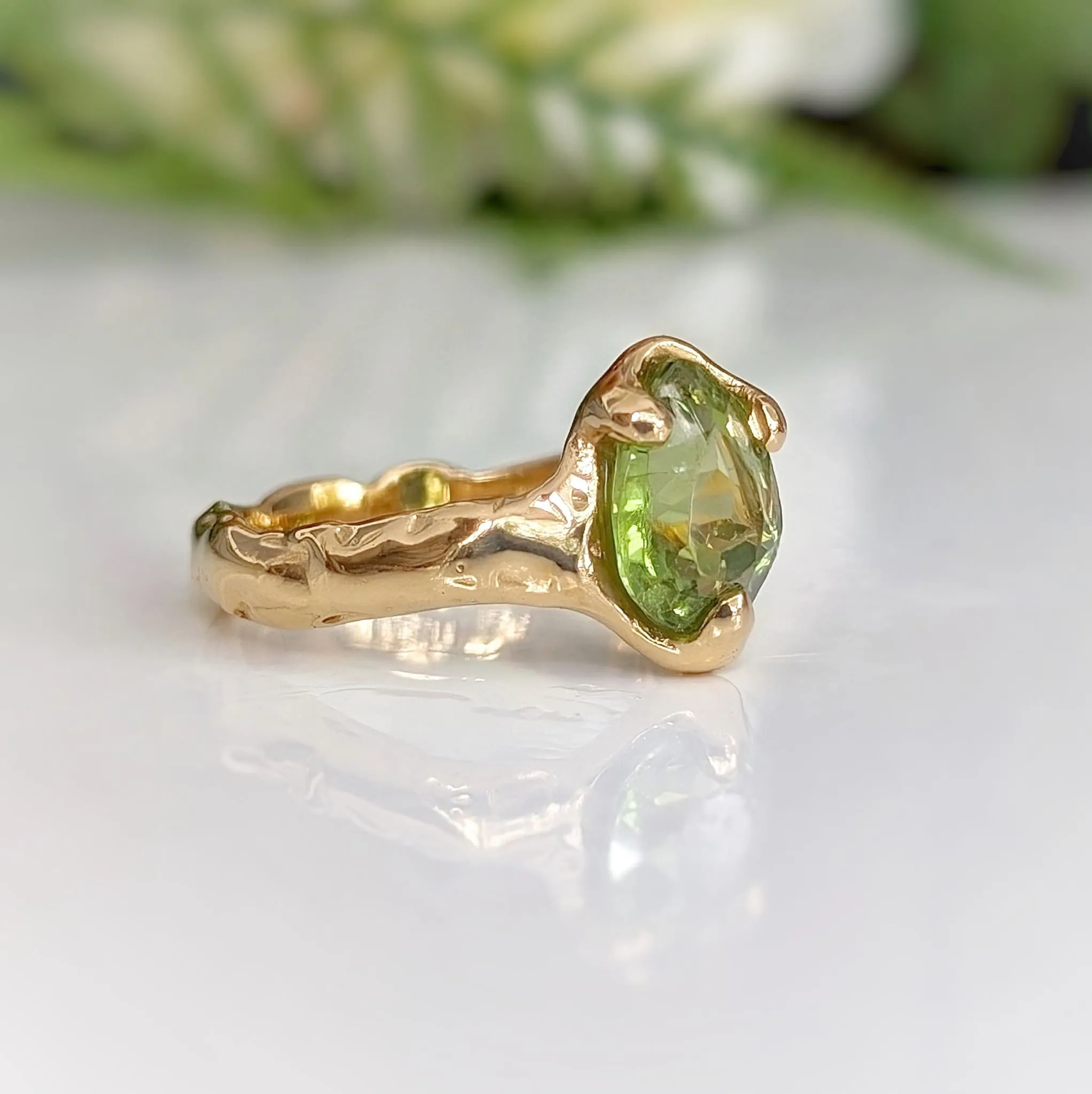 Peridot ring in Solid 14k Gold