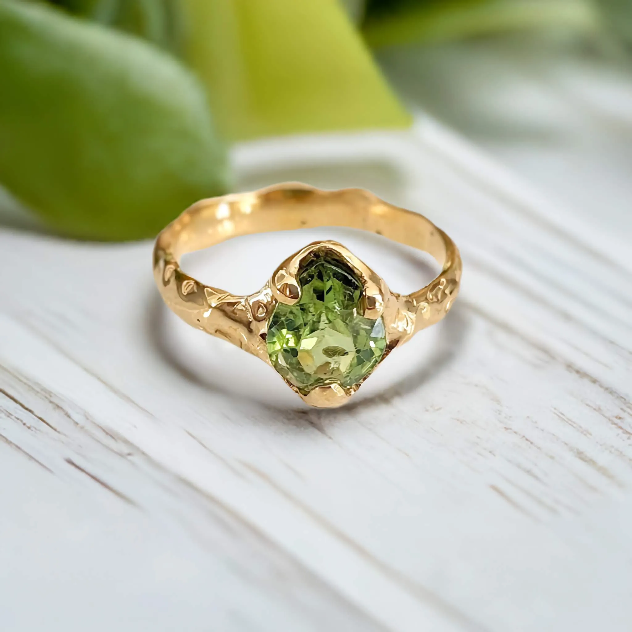 Peridot ring in Solid 14k Gold