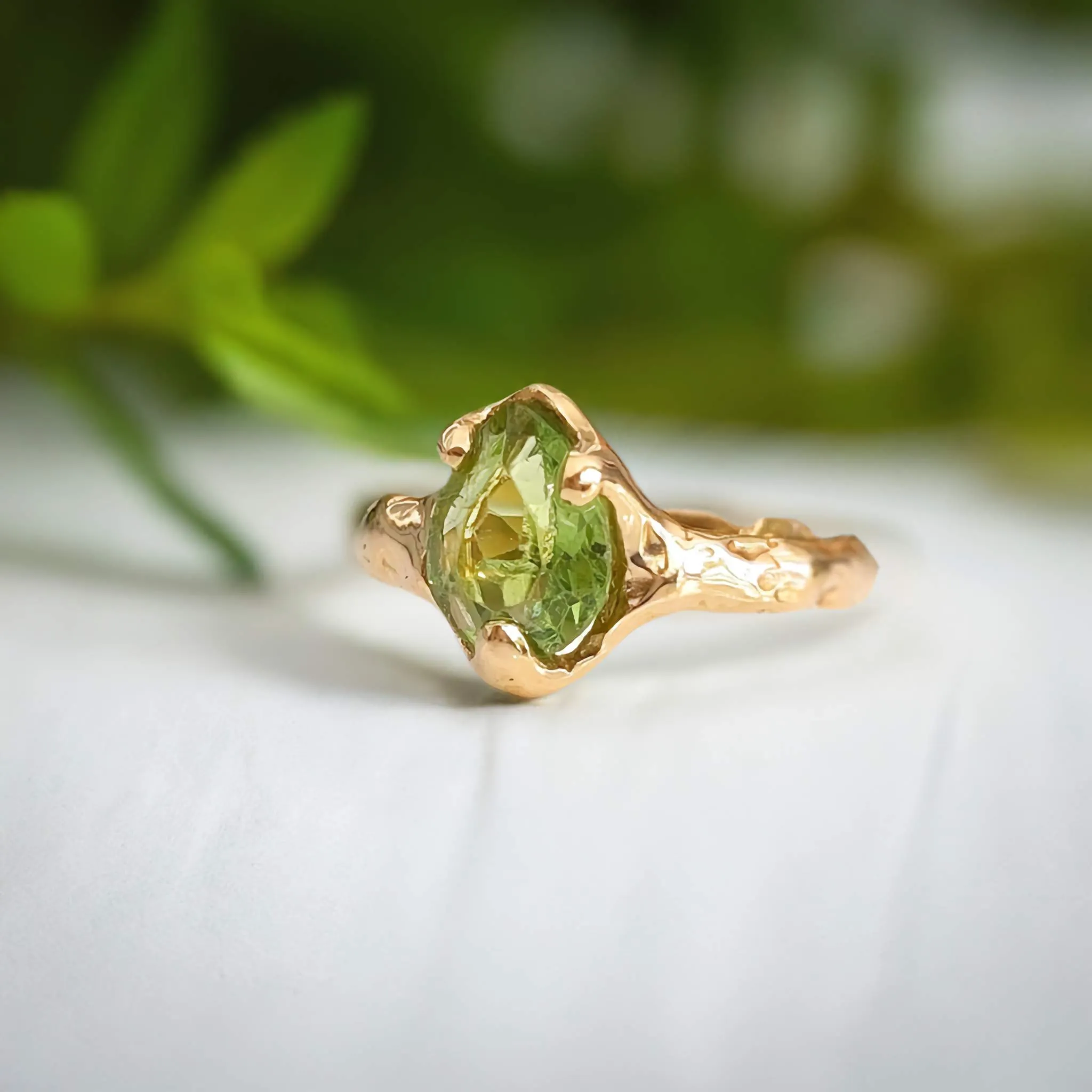 Peridot ring in Solid 14k Gold