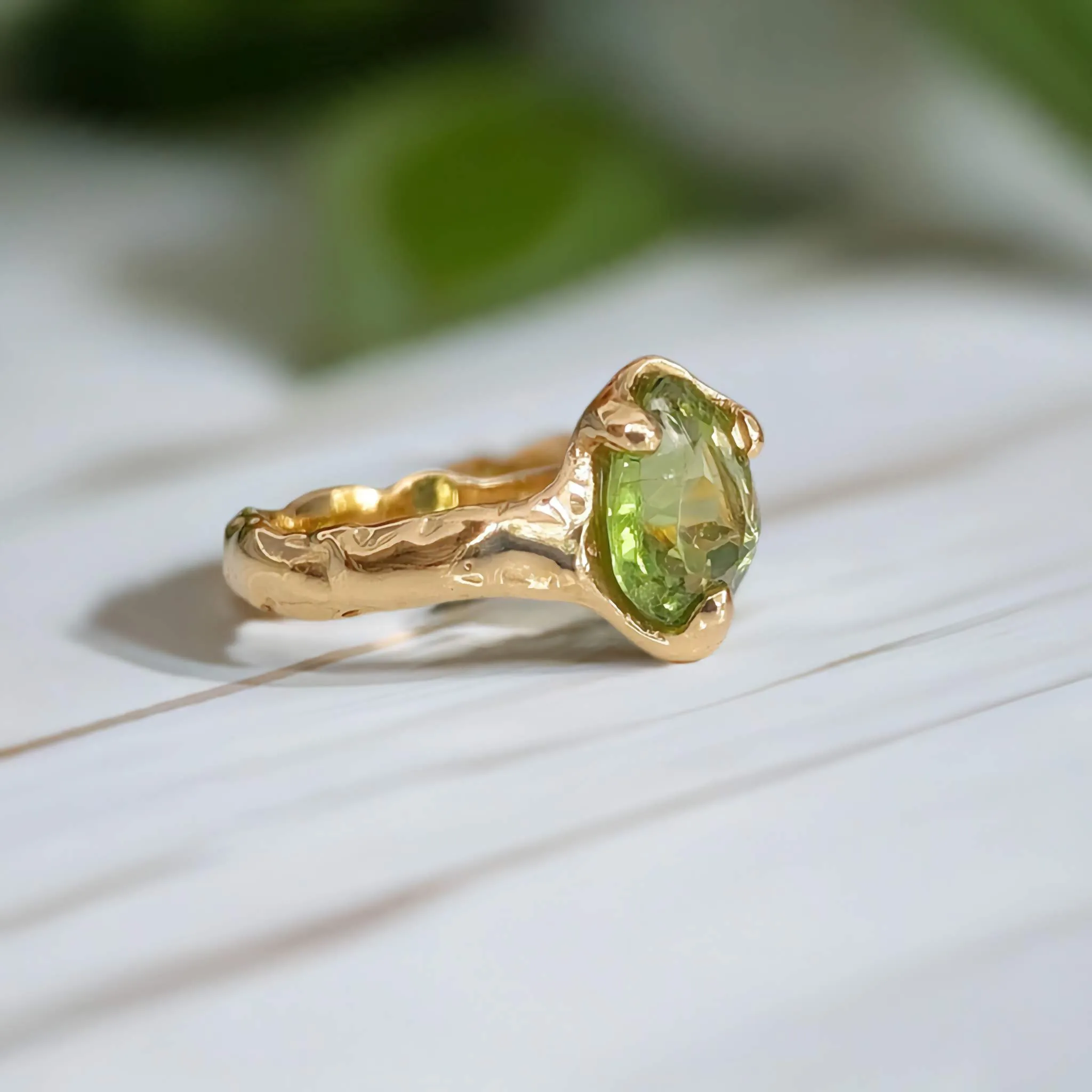 Peridot ring in Solid 14k Gold