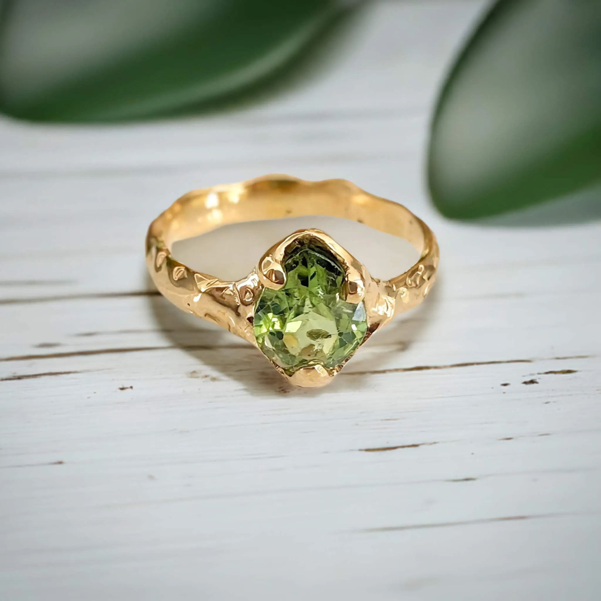 Peridot ring in Solid 14k Gold