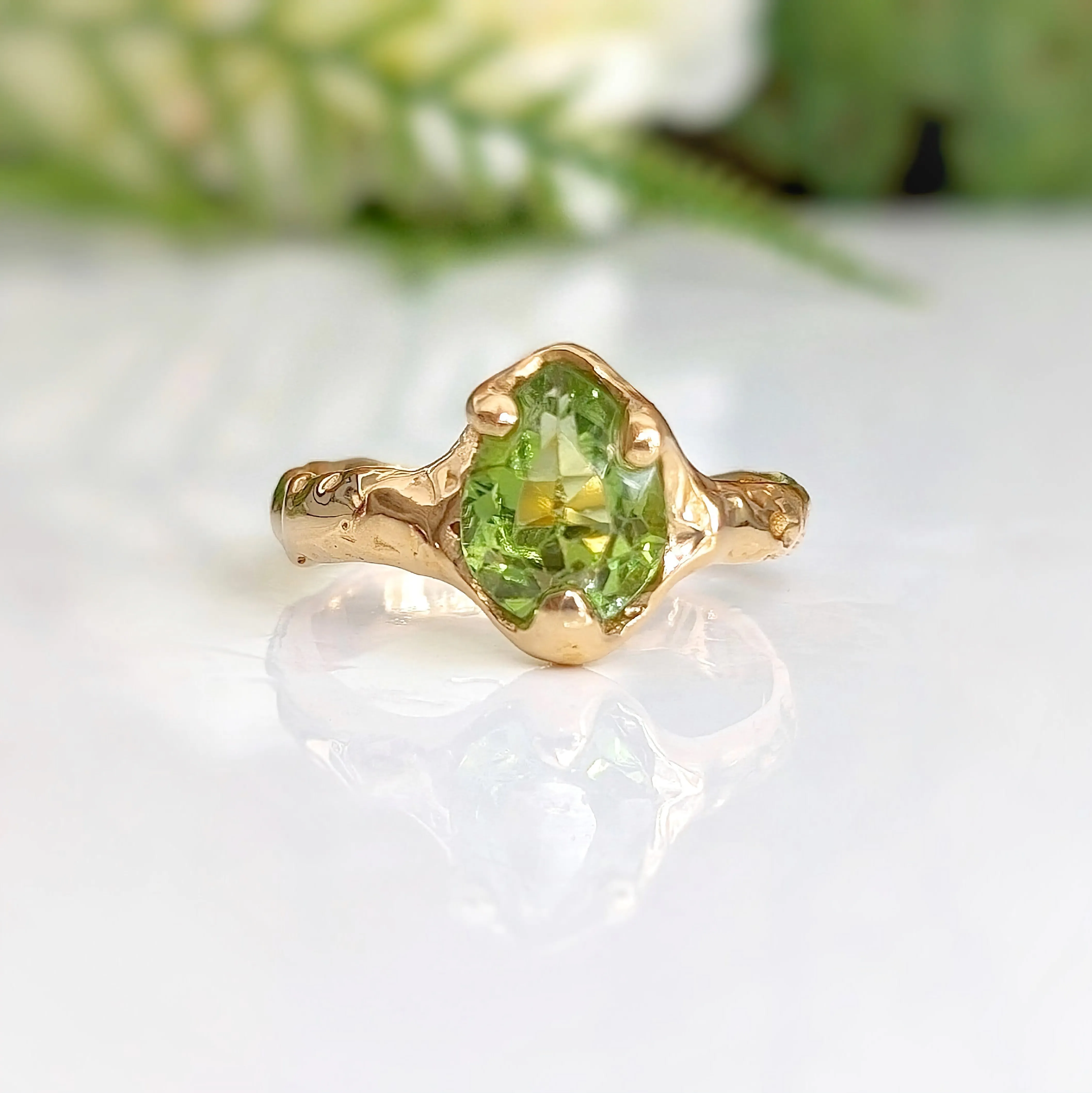Peridot ring in Solid 14k Gold