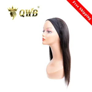 (Pre Order)QWB Straight Headband Wig Glueless with 3 Headbands Attached Natural Color 180% Density