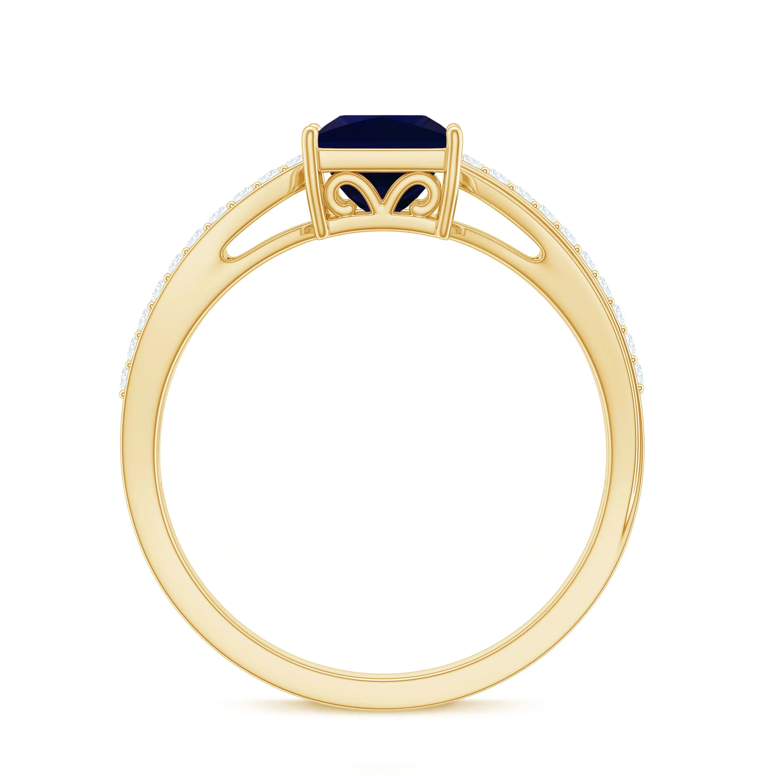 Princess Cut Lab-Created Blue Sapphire Engagement Ring with Diamond